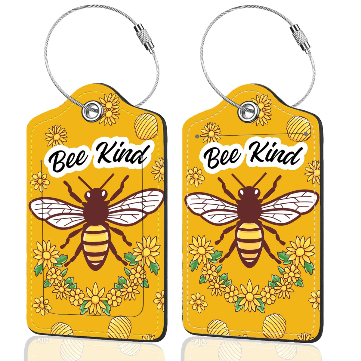 2Pack Luggage Tags for Suitcases, Cute Unique Pu Leather Cruise Luggage Tag with Privacy Cover ID Label Address Card and Metal Ring Suitable for Women Men Kids Travel Bag Inspirational Language