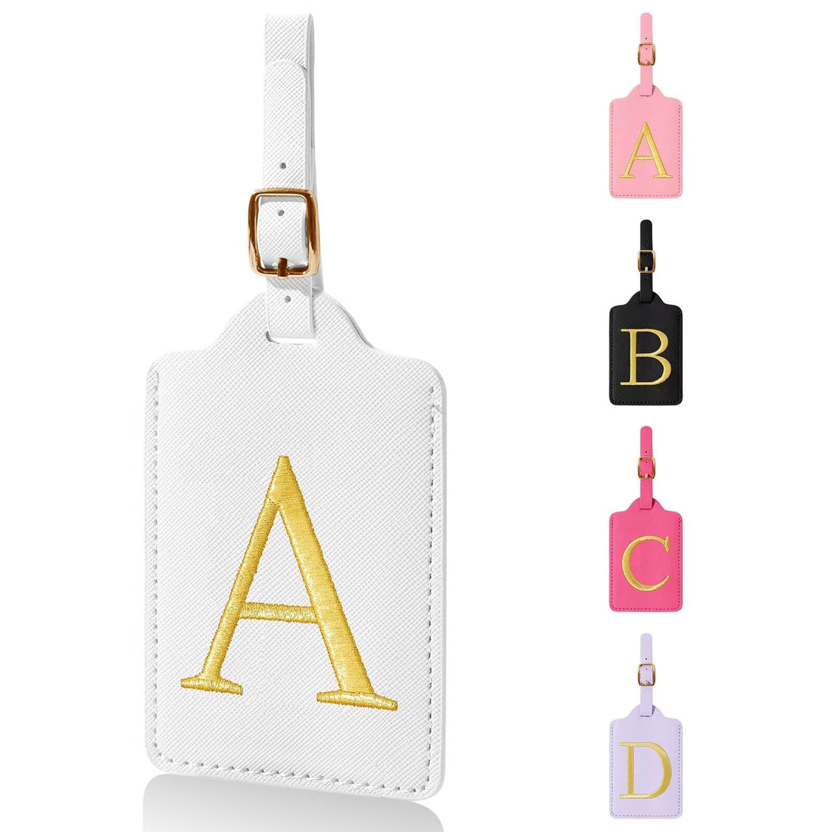 Personalized Initial Luggage Tags for Suitcases,Leather Letter Cute Luggage Tags with Privacy Name Card,Embroidered Monogrammed Travel Bag Backpack Tag Gifts for Women Kids Girls Teens(Rosered-A)