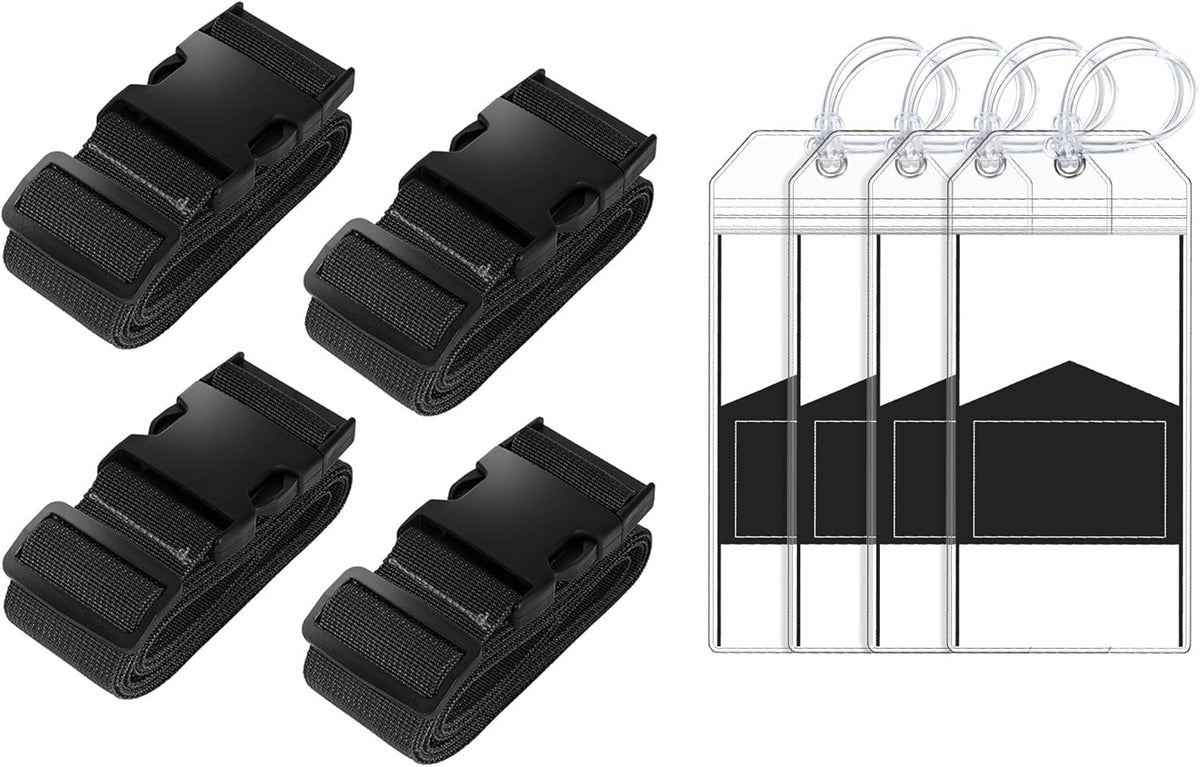 Gostwo 8 Pack Luggage Straps and Tags Set - 4 Straps, 4 Tags, Suitcase Belt