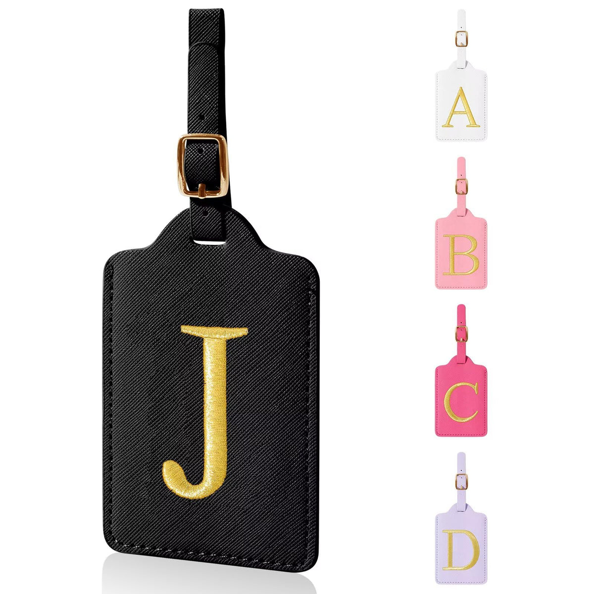 Personalized Initial Luggage Tags for Suitcases,Leather Letter Cute Luggage Tags with Privacy Name Card,Embroidered Monogrammed Travel Bag Backpack Tag Gifts for Women Kids Girls Teens(Rosered-A)