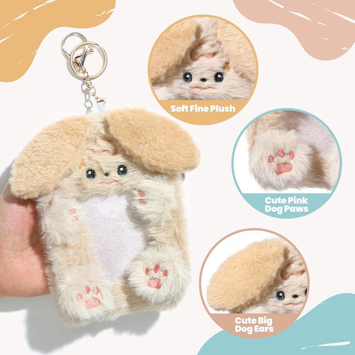 NEWEST 2PCS Puppies Plush Kpop Photocard Holder with Keychain, Cute Dog ID Badge Holder, Soft Cartoon Animal Photo Protective Sleeve Case Card Cover for Kpop Idol Photo Card School Office Card Supply