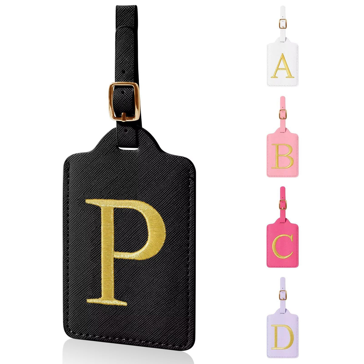 Personalized Initial Luggage Tags for Suitcases,Leather Letter Cute Luggage Tags with Privacy Name Card,Embroidered Monogrammed Travel Bag Backpack Tag Gifts for Women Kids Girls Teens(Rosered-A)
