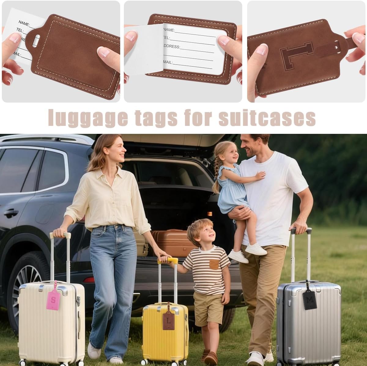 Luggage Tags for Suitcase Personalized Initial Leather Bag Tags