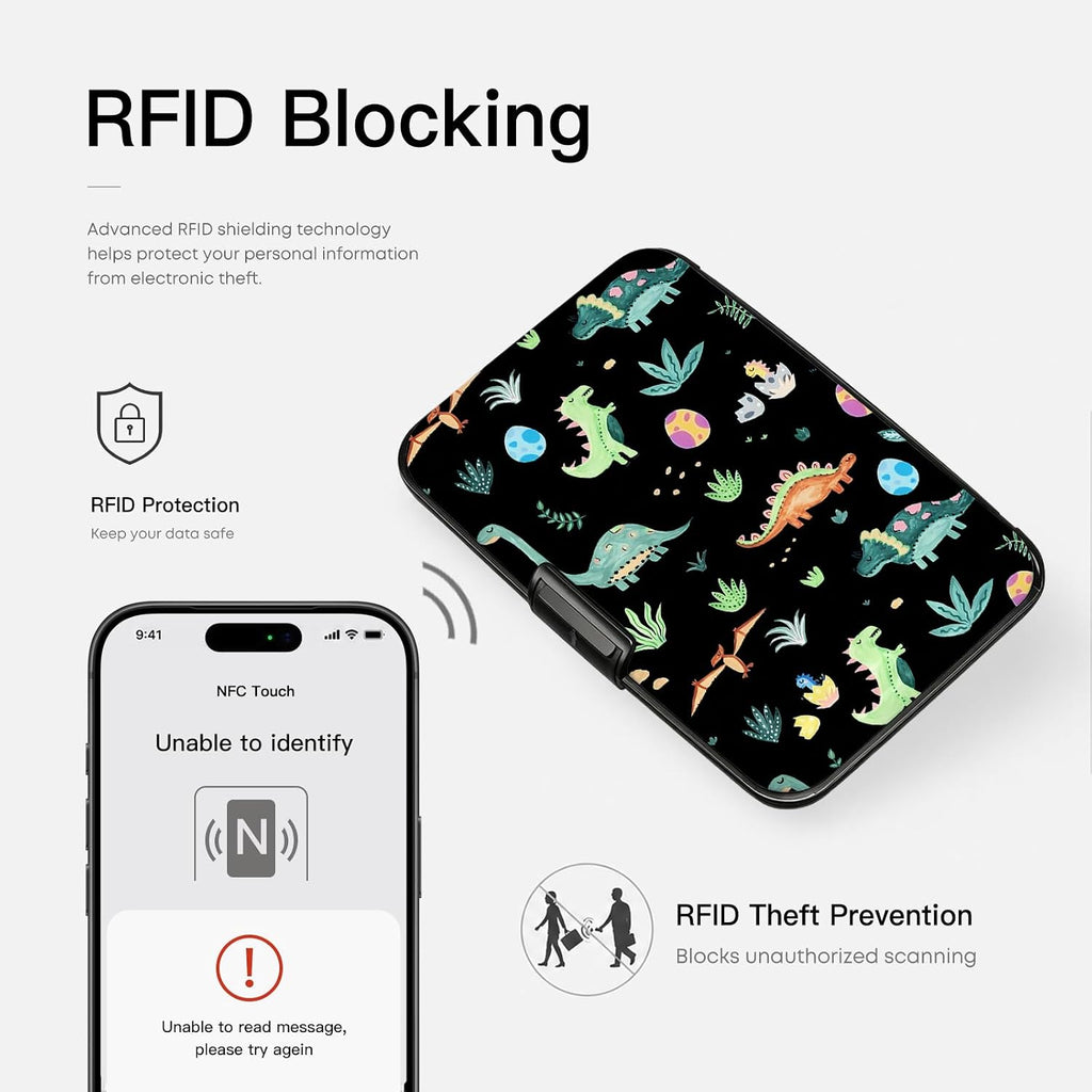 Credit Card Holder RFID Aluminum card case Dinosaurs mini Wallet Women Men