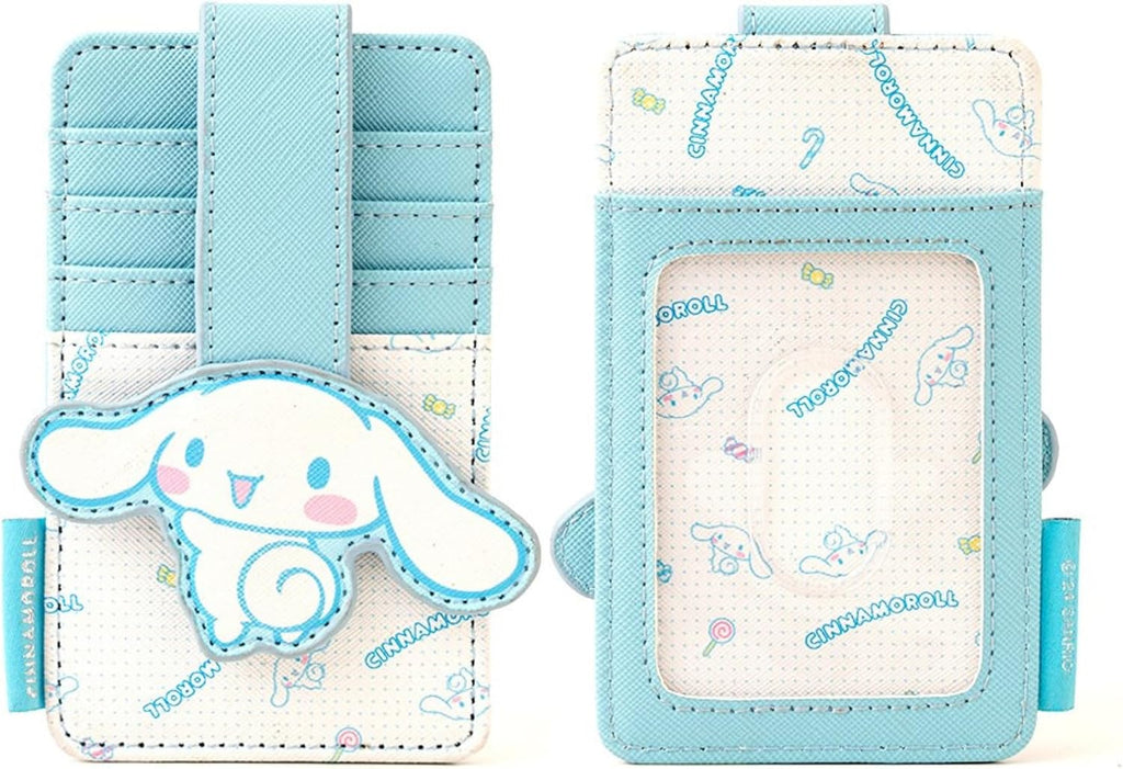 Slim Kitty Friends RFID Blocking Credit Cards Holder Wallet Japanese Cute Characters with Window ID Slot (Cinnamoroll's Sky Blue)