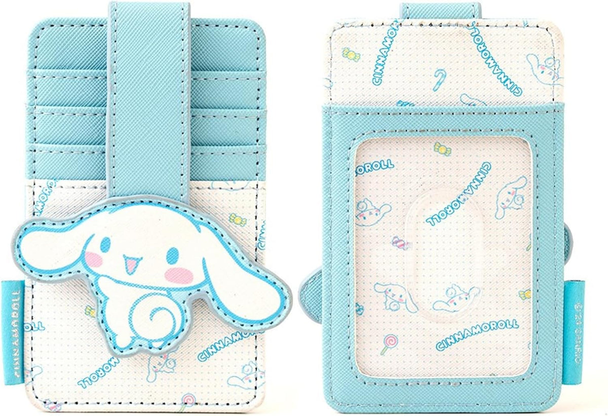 Slim Kitty Friends RFID Blocking Credit Cards Holder Wallet Japanese Cute Characters with Window ID Slot (Cinnamoroll's Sky Blue)