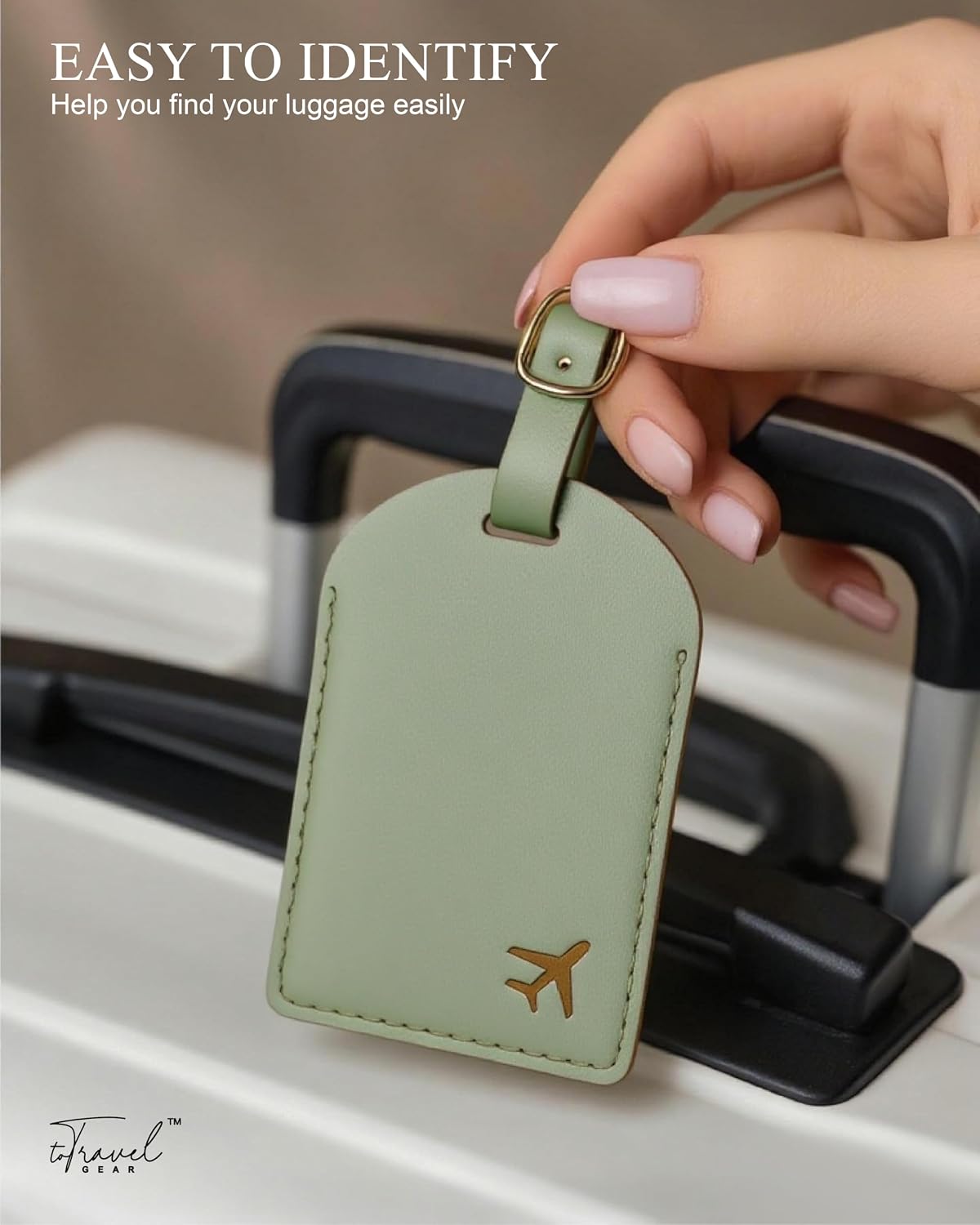 Luggage Tags for Suitcases,2 Pack PU Leather Privacy Protection Bag Tags Travel Accessories Essentials,Sage Green