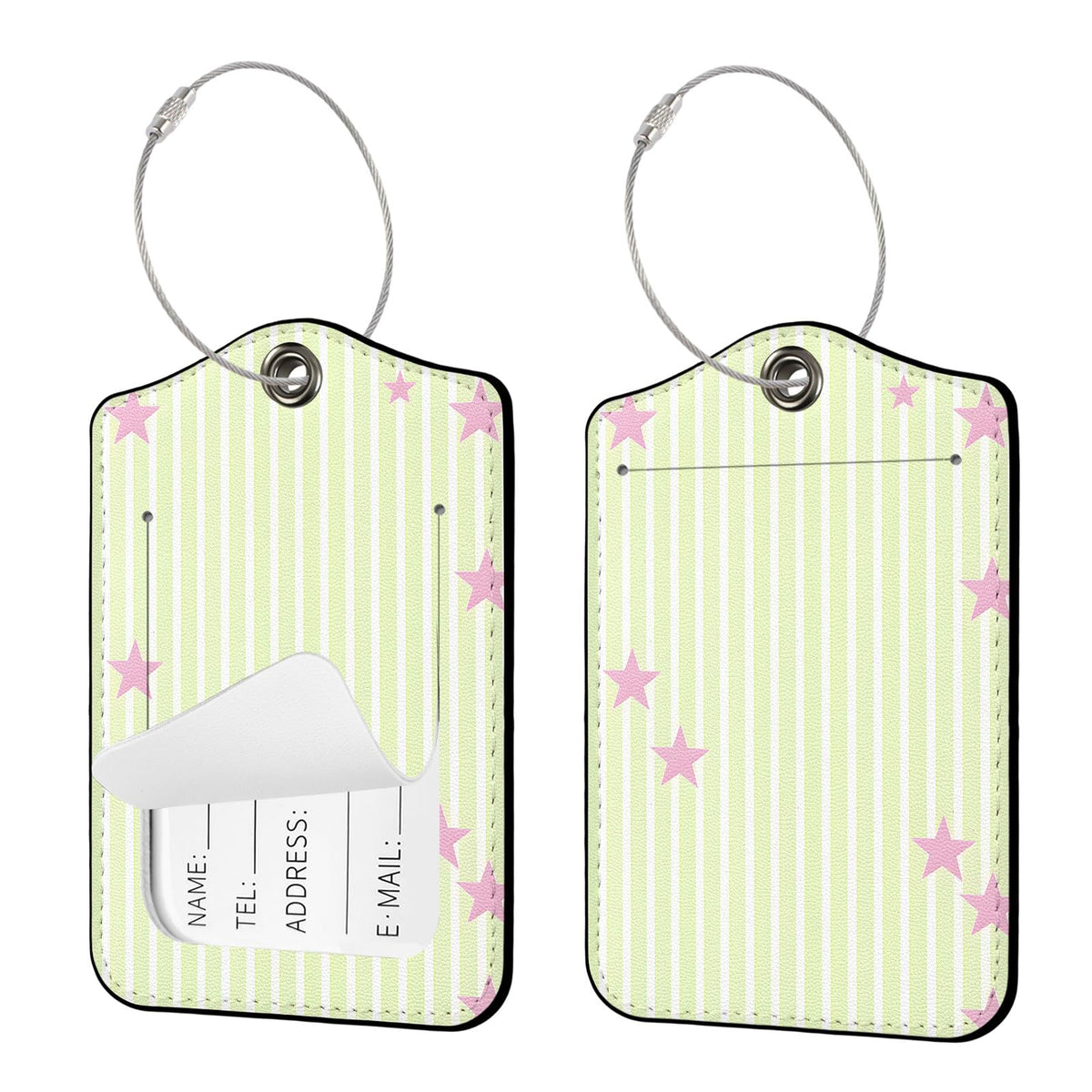 Seorsok 2Pcs Luggage Travel Tags for Suitcases,Cute Color Grids Checkered PU Leather Name Tag with Privacy Cover&ID Label Address Card and Durable Metal Ring Suitable for Men Women Handbags Backpack