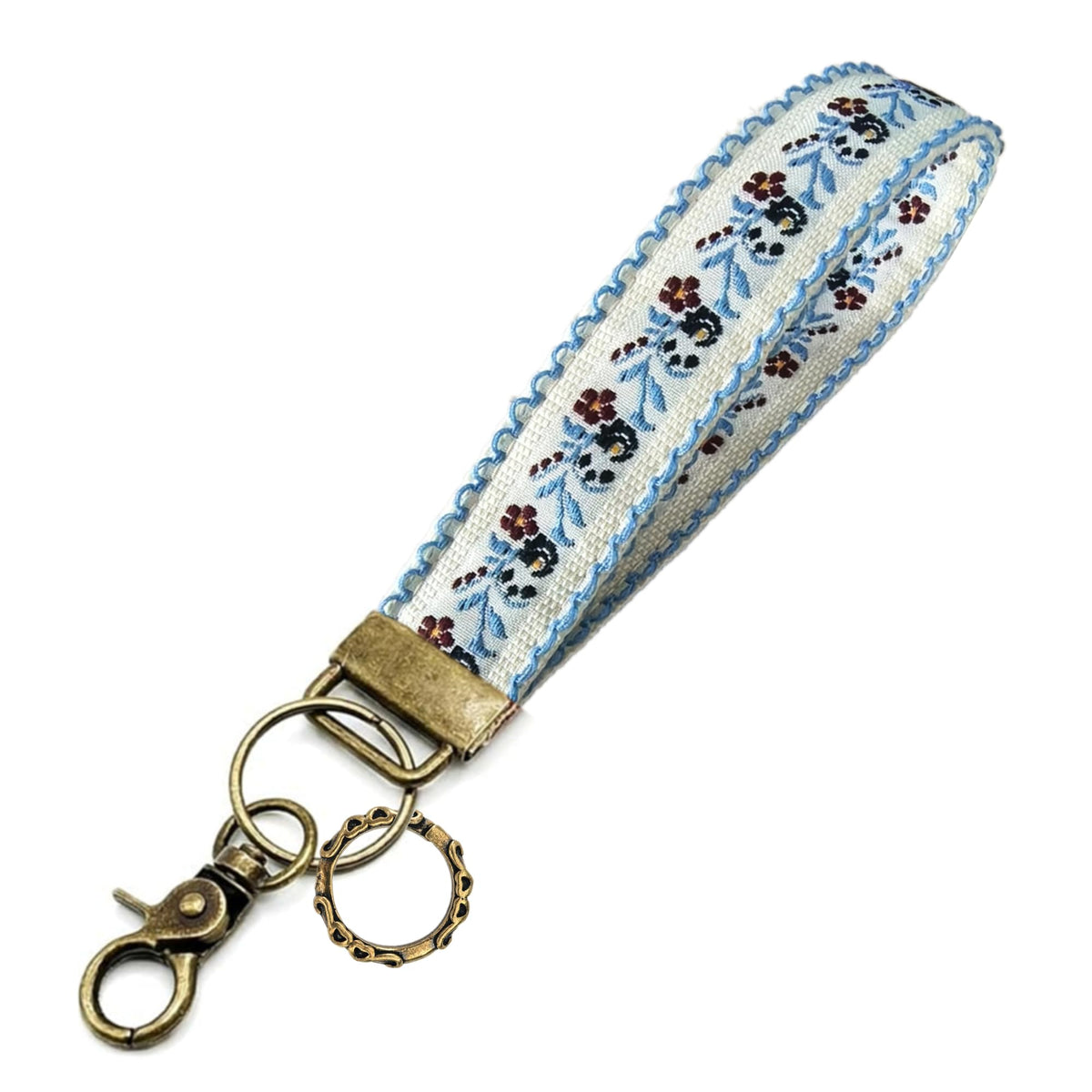 Boho Vintage Embroidered Floral plant Wristlet Keychain for Women