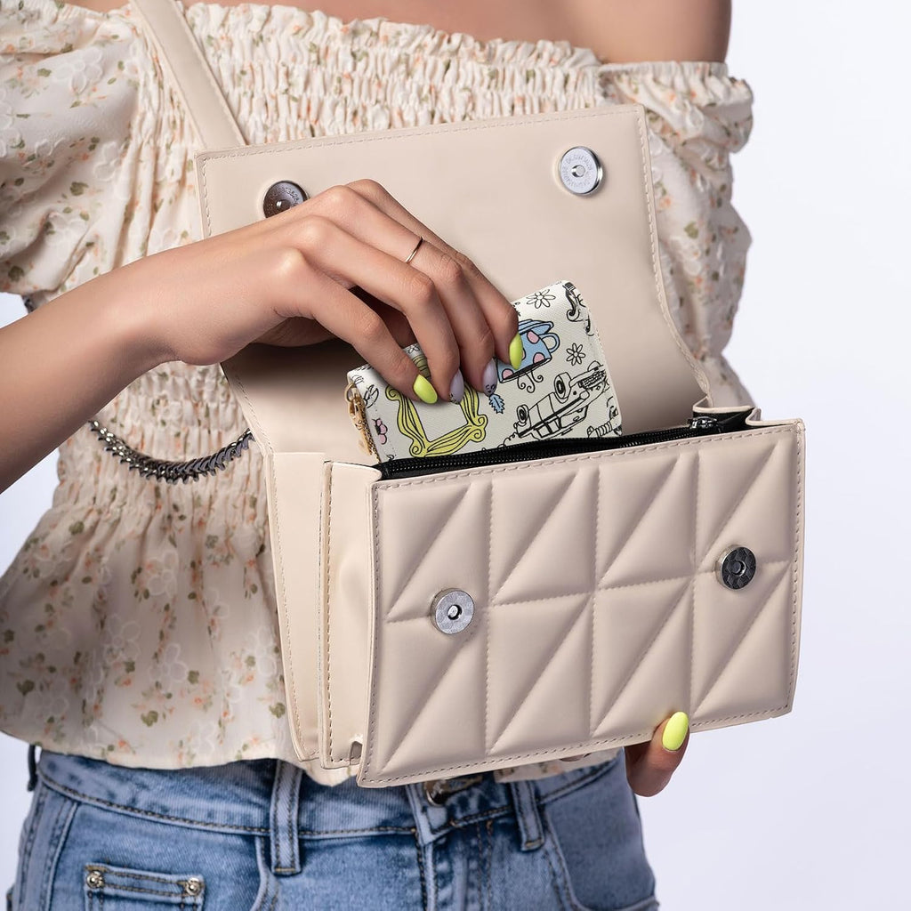 LJCZKA Credit Card Holder for Women Girls Small Card Case Short Flower Cute Accordion Organizer Coin Purse with Zipper