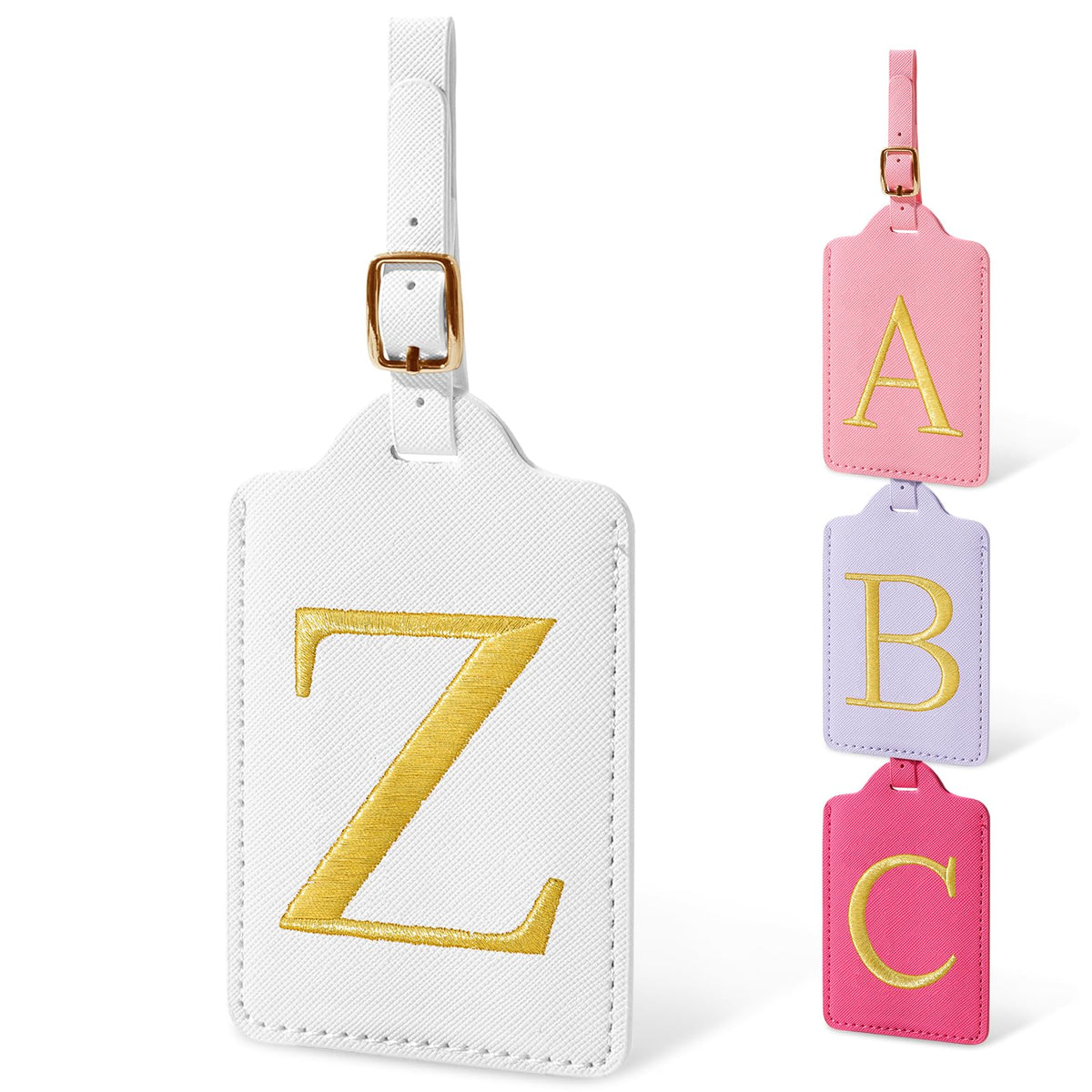Personalized Initial Luggage Tags for Suitcases, Cute PU Leather Embroidered Letter Travel Luggage Tags, Suitcase Identifier Name Baggage Tag, Bag Tags for Men Women Kids Luggage Handbags(Pink M)