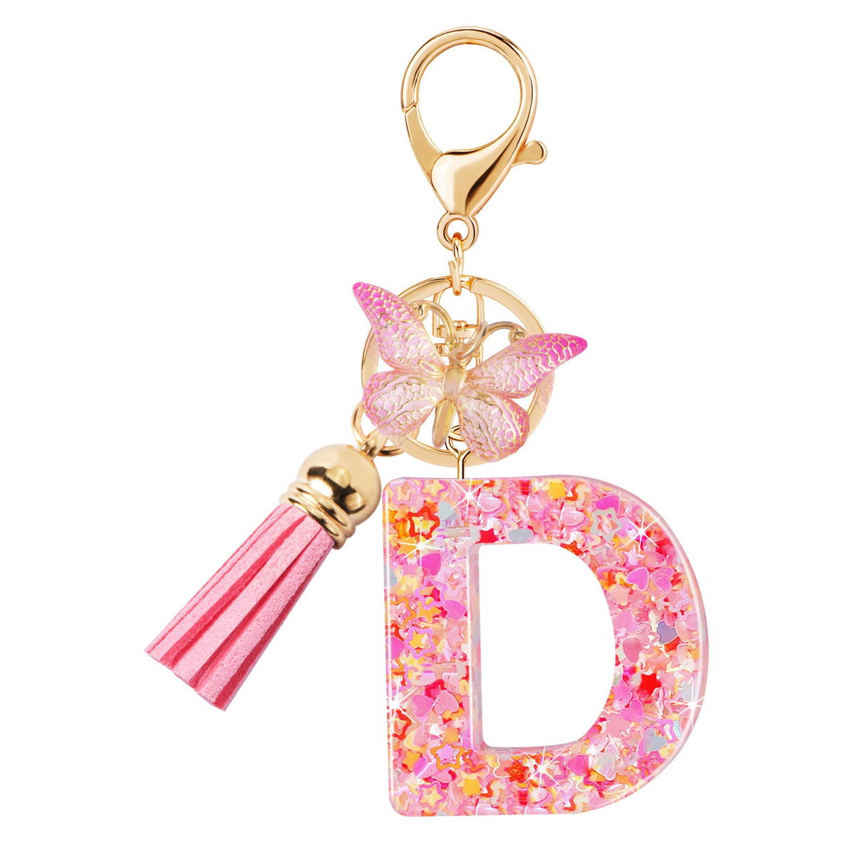 Initial letter Keychains for Women Girls Tassel Butterfly Cute Keychain for Wallet Backpack charm