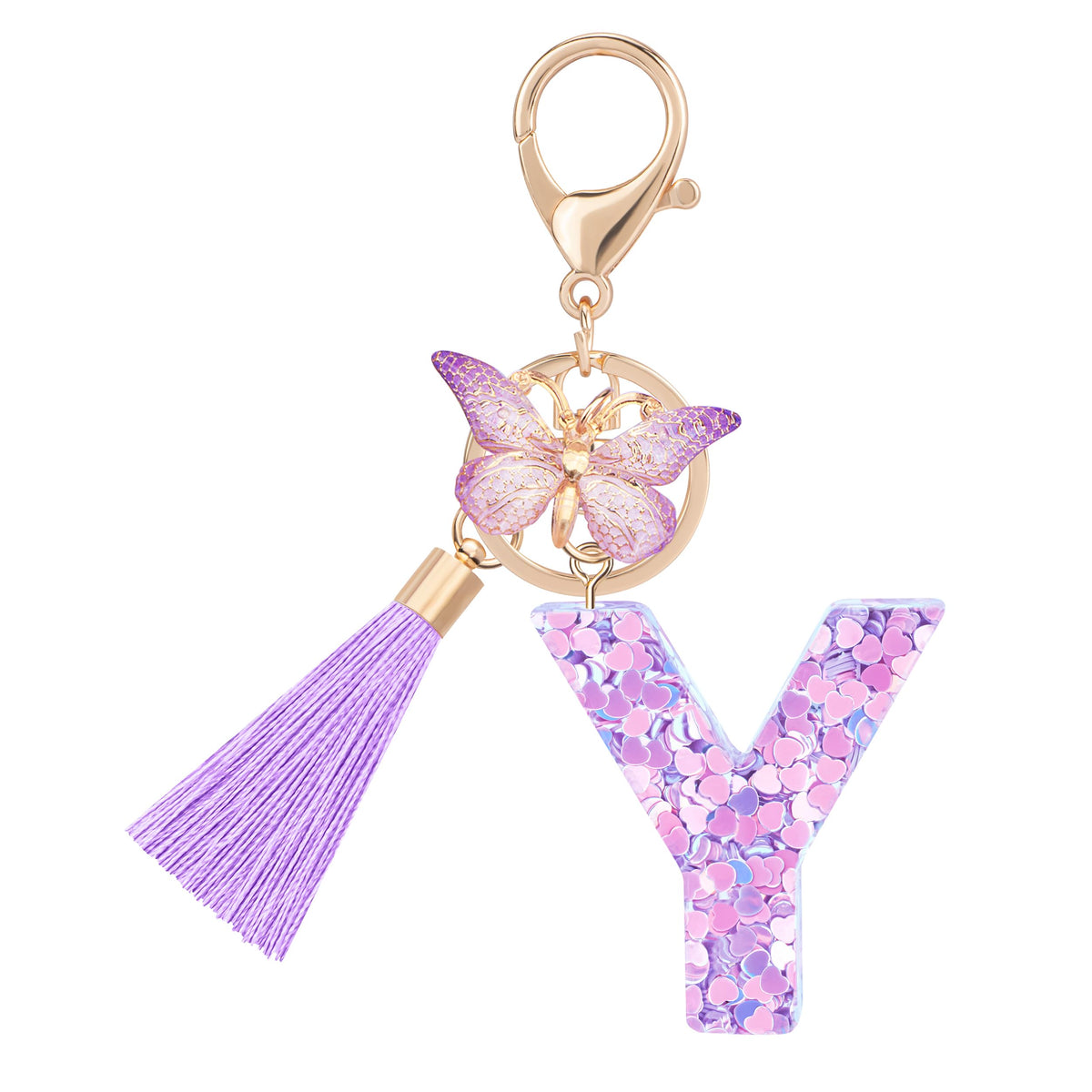 Initial letter Keychains for Women Girls Tassel Butterfly Cute Keychain for Wallet Backpack charm