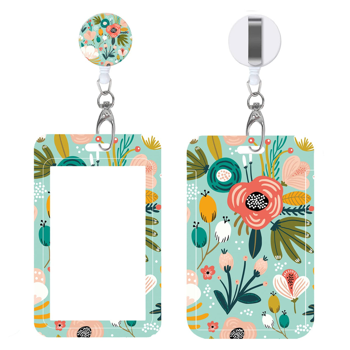 Badge Reels Retractable with Carabiner Reel Clip, Worker Badge Holder Belt Ferrule, Identity ID Badge Holder Case, Nurse Doctor Office School Teacher Name Credit Card Pocket (H-Marble Purple Pink)