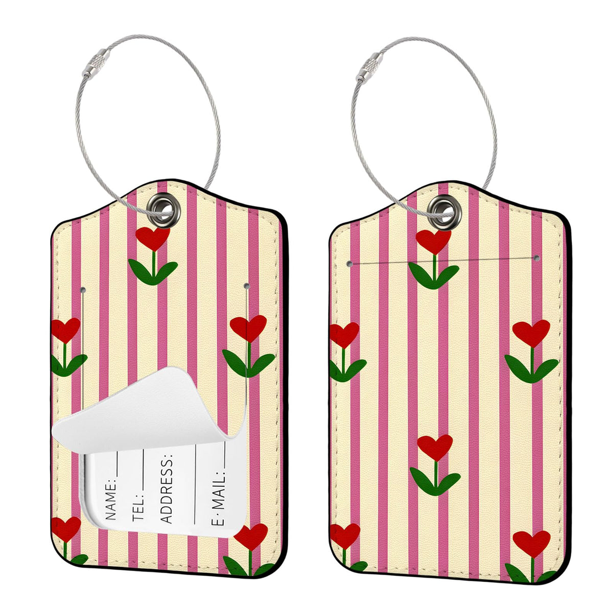 Seorsok 2Pcs Luggage Travel Tags for Suitcases,Cute Color Grids Checkered PU Leather Name Tag with Privacy Cover&ID Label Address Card and Durable Metal Ring Suitable for Men Women Handbags Backpack