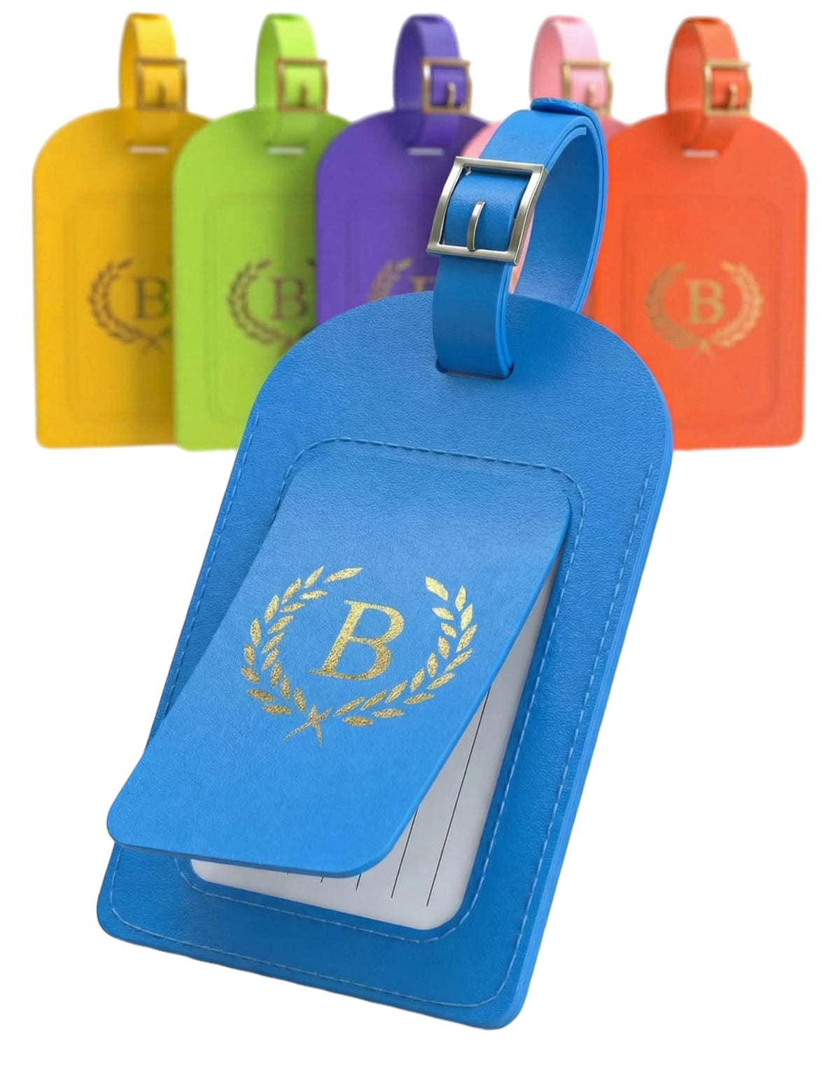 Luggage Tags for Suitcases 6 Pack PU Leather Travel Bag Tags with Privacy Cover & Stainless Steel Buckle, Vegan Leather Name ID Labels for Travel Bags, Cruise, Airline, Backpack, Baggage Identifier(M)