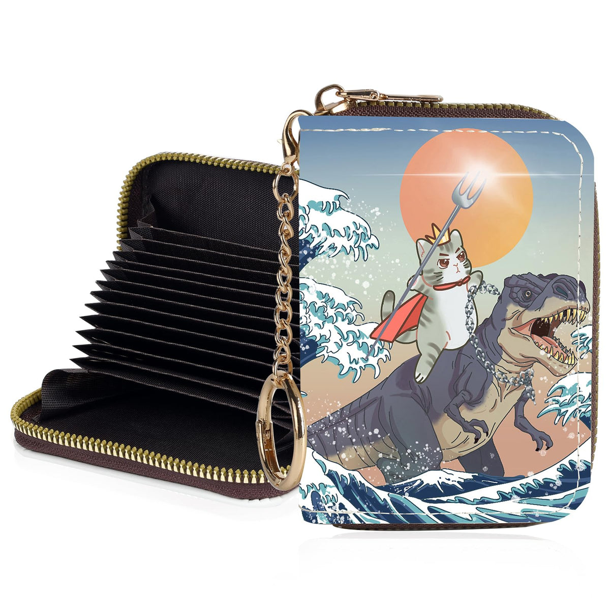 Credit Card Holder for Women,Small Rfid Wallet with Keychain Zipper,Cute PU Leather Card Case Wallet，Accordion Credit Card Wallets Gift,Cat Struck by Lightning