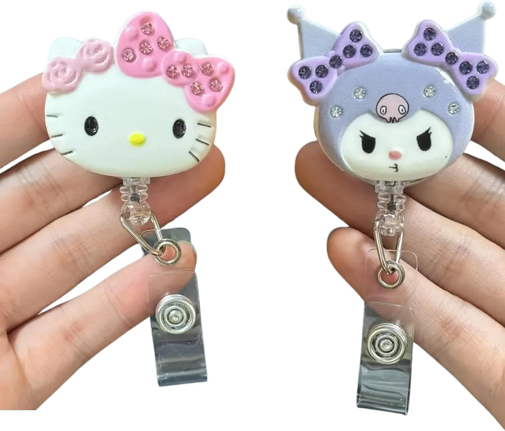 2 Pcs Cute Cartoon Retractable Badge Reel Holders – Kawaii Clip-On ID Badge Holders with Keyring & 24” Cord Extension – Fun Animal Nurse & Office Badge Reels for Teachers, Students.