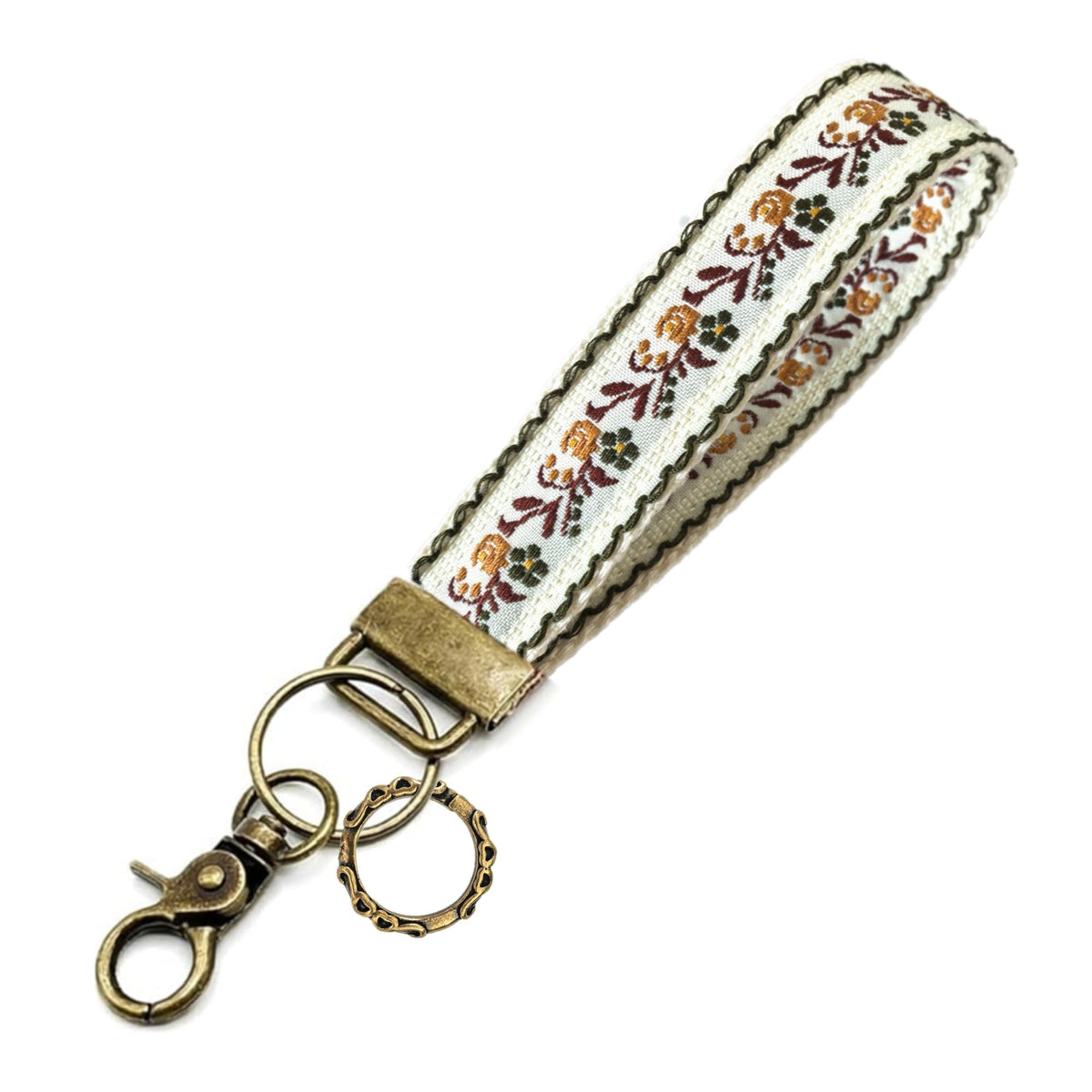 Boho Vintage Embroidered Floral plant Wristlet Keychain for Women