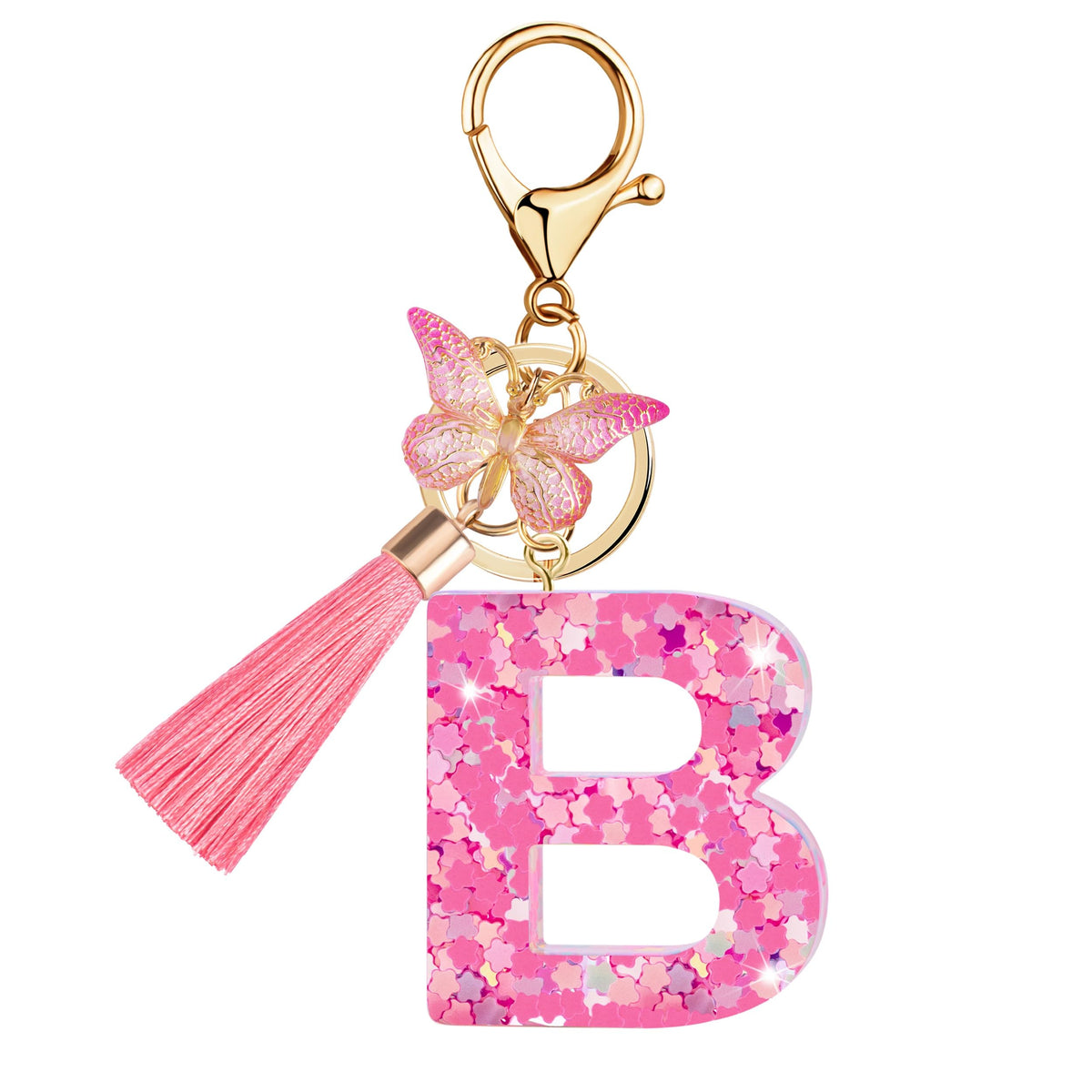 Initial letter Keychains for Women Girls Tassel Butterfly Cute Keychain for Wallet Backpack charm
