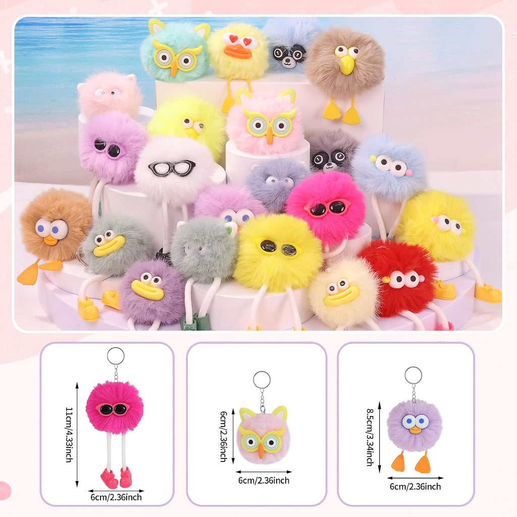 OMyFav 24 PCs Party Favors Keychains - Plush Backpack Keychain Bulk Kids Keychain Cute for Birthday Party Favors for Kids 8-12 Back to School Gifts for Students Classroom Prizes Elementary