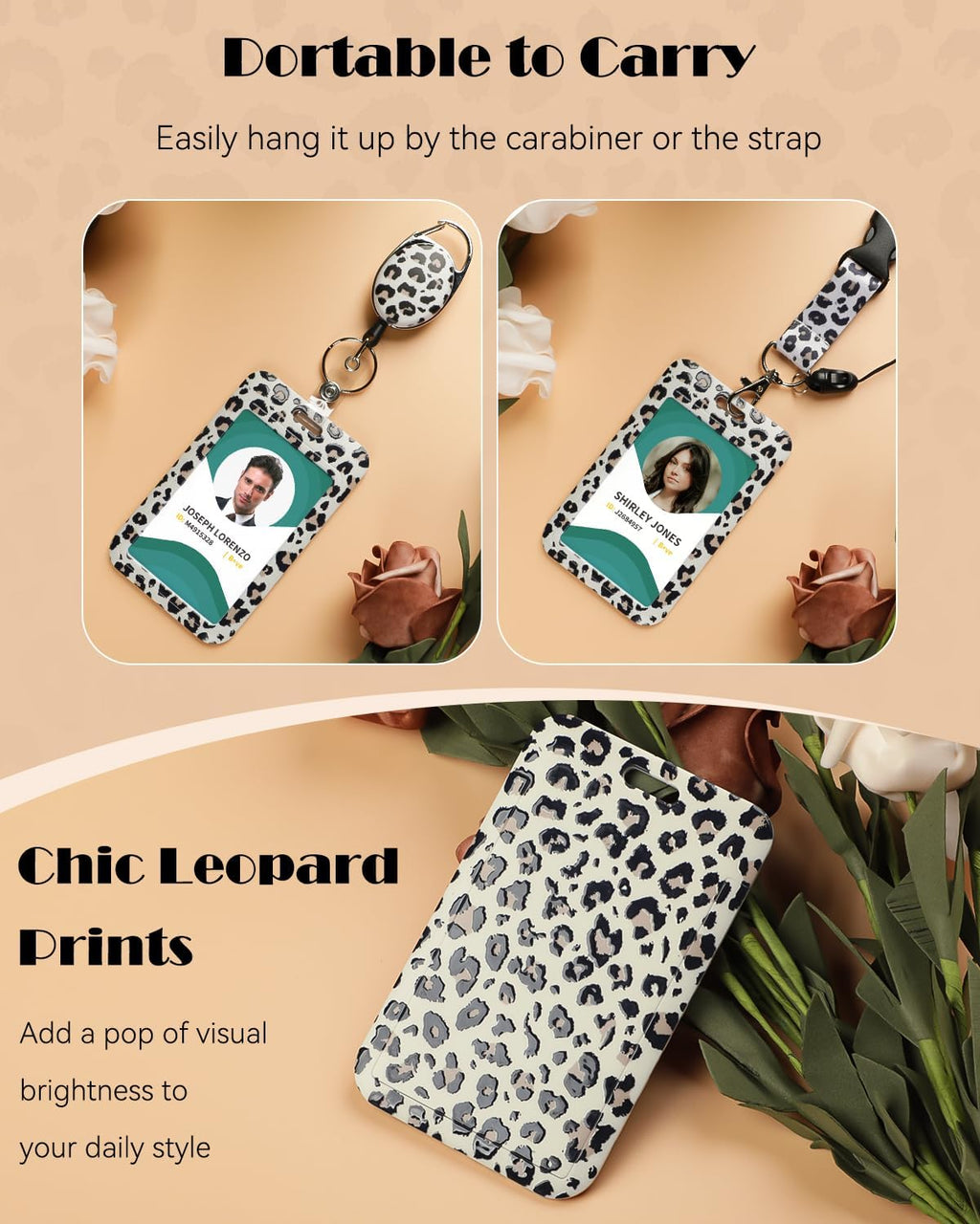 Uniclife Fashionable Sliding Badge Holder Leopard Print with Reel