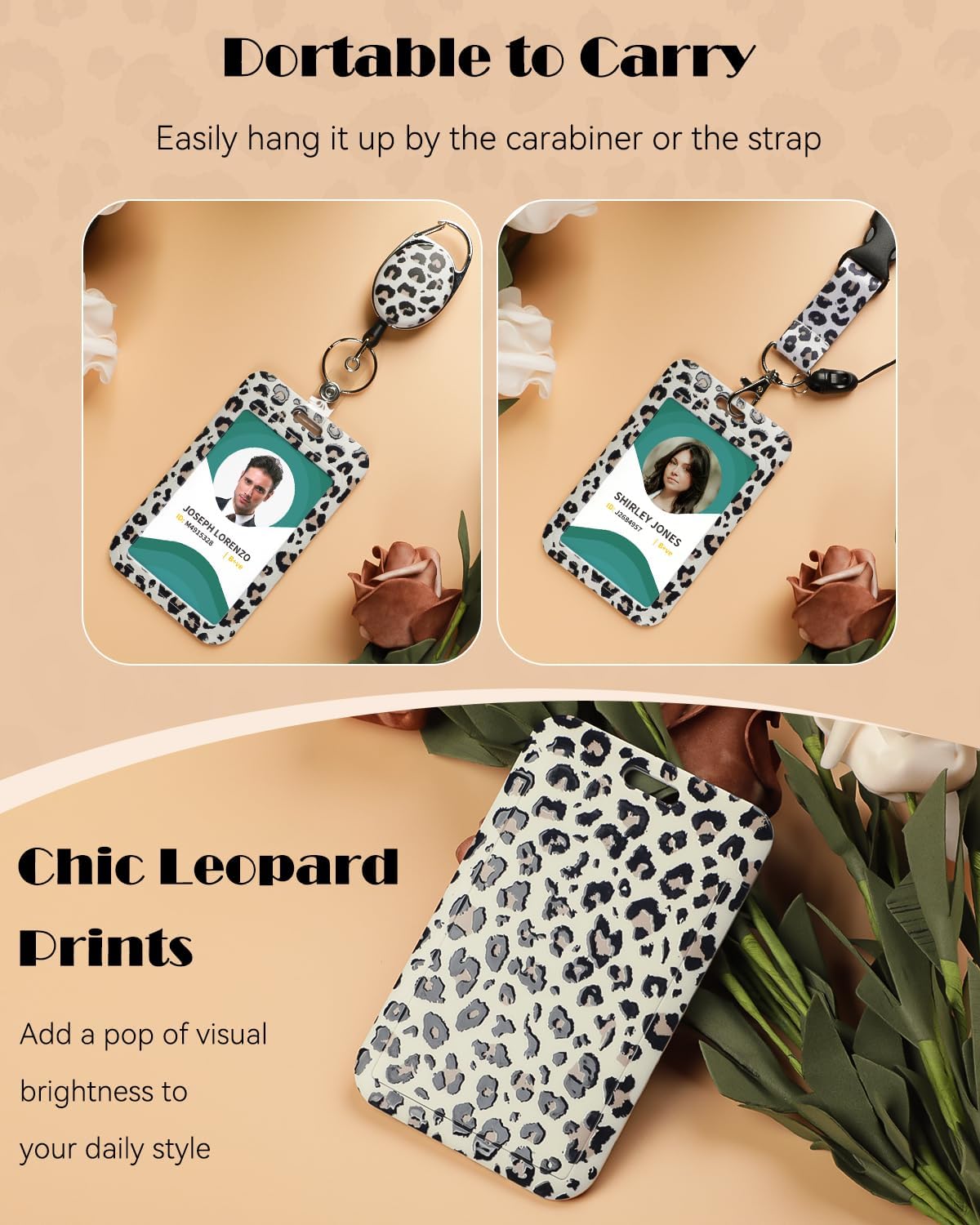 Uniclife Fashionable Sliding Badge Holder Leopard Print with Reel