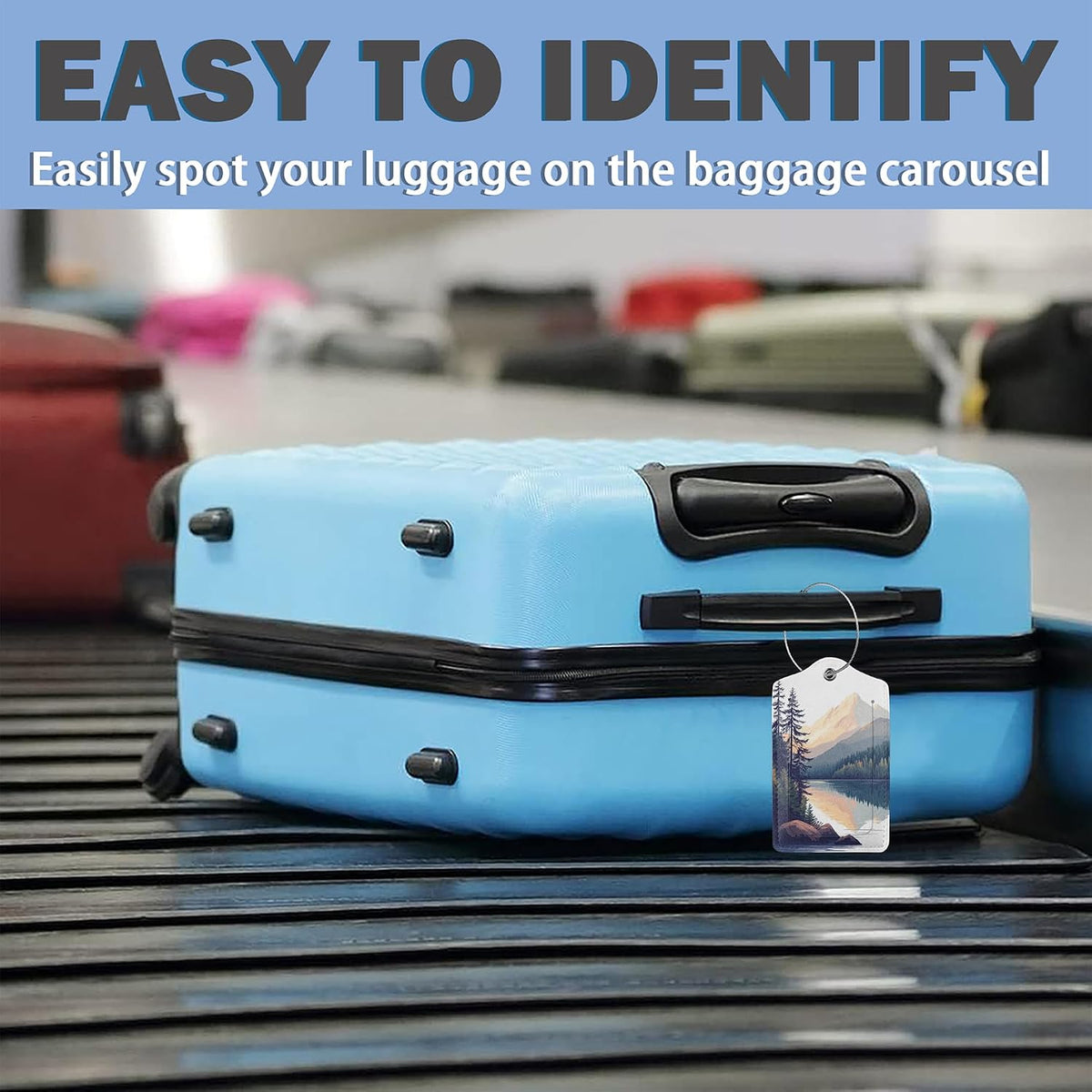 3 Pack Luggage Tag for Suitcase Leather Travel Cruise Luggage Tag with Stainless Steel Loop Name ID Label Privacy Cover for Adults Teens Travel Bag Labels Set (Mountain Forest Lake)