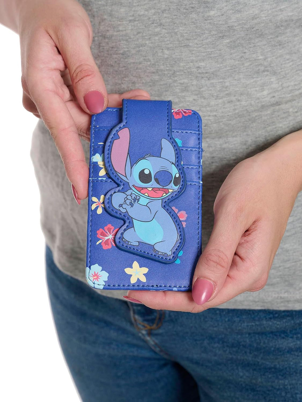 Disney Card Holder Women Slim Compact Wallet Small (Stitch Blue)