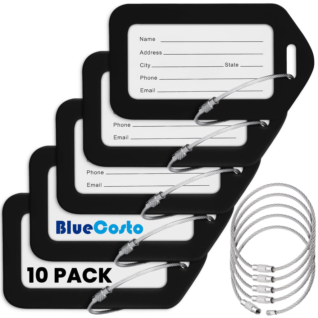 Luggage Tags, White, 10 Pack, Suitcase Tags with Name ID Card & Wire Loops