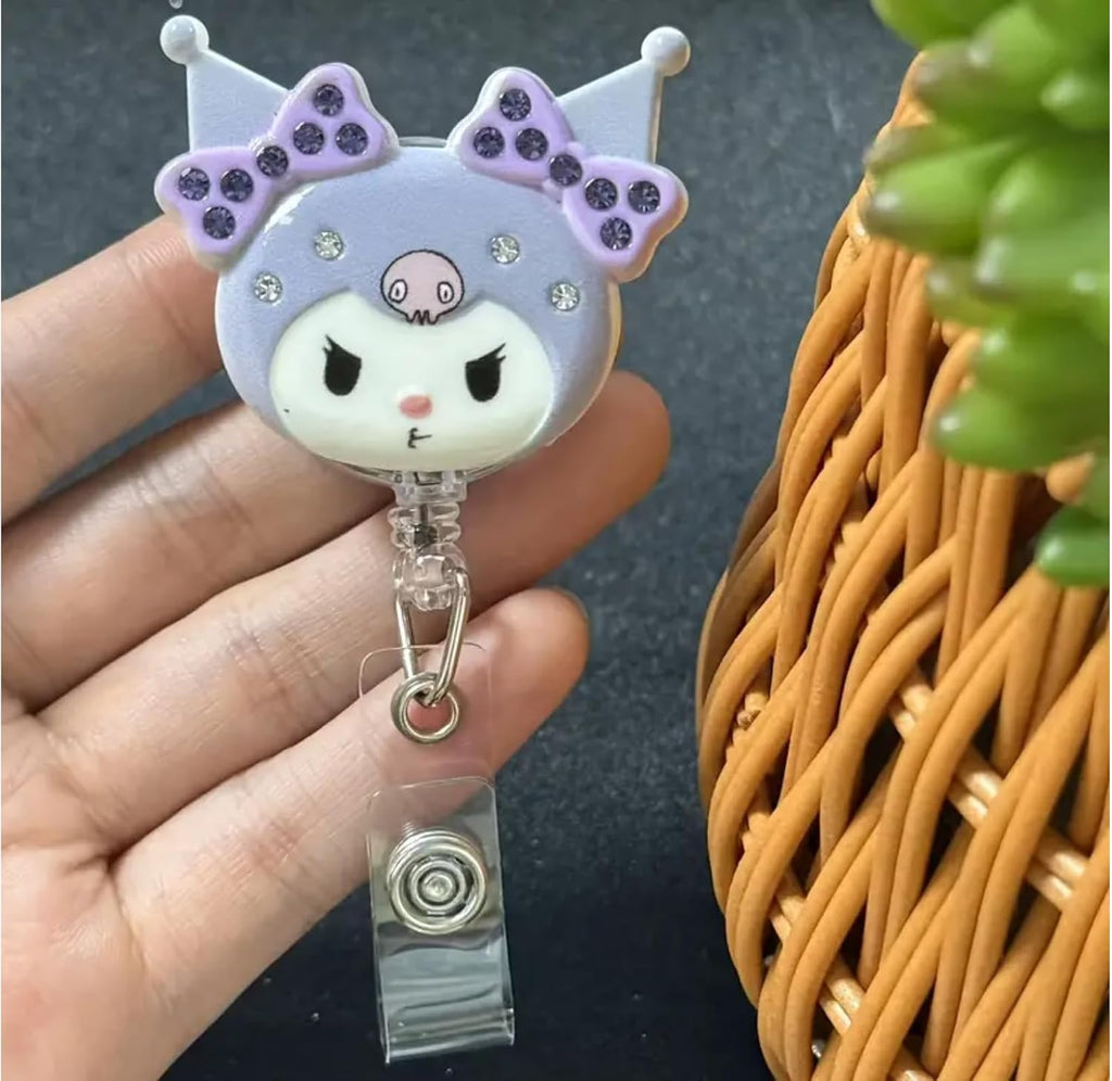 2 Pcs Cute Cartoon Retractable Badge Reel Holders – Kawaii Clip-On ID Badge Holders with Keyring & 24” Cord Extension – Fun Animal Nurse & Office Badge Reels for Teachers, Students.