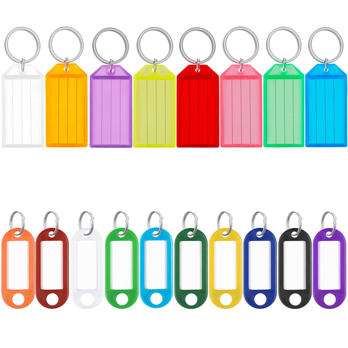 Uniclife 10 Pieces Key Tags 2 Inch Plastic Key Chain Tags with Ruled Blank Paper Labels Transparent Covers and Split Rings Sturdy Item Identifiers, 8 Colors