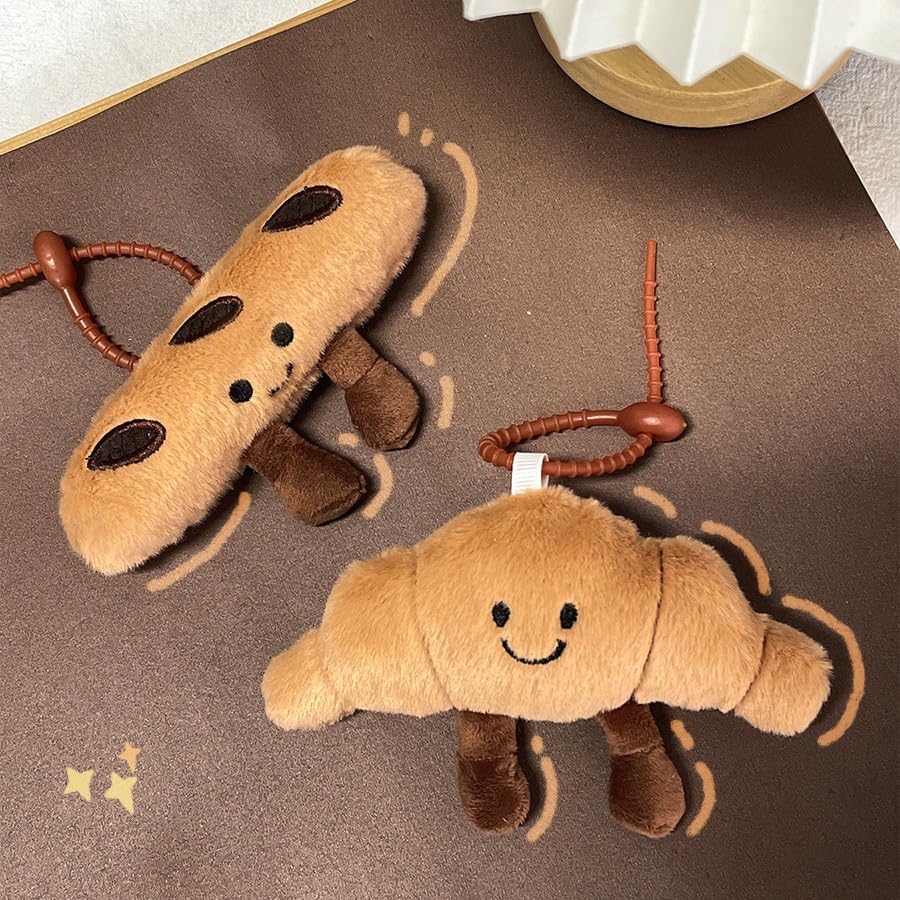 Cute Happy Smiling Bread Croissant Baguette Keychain Lucky Good Luck Positive Energy Key Chain Ring Bag Pendant