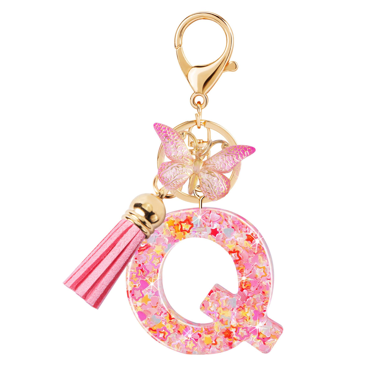 Initial letter Keychains for Women Girls Tassel Butterfly Cute Keychain for Wallet Backpack charm