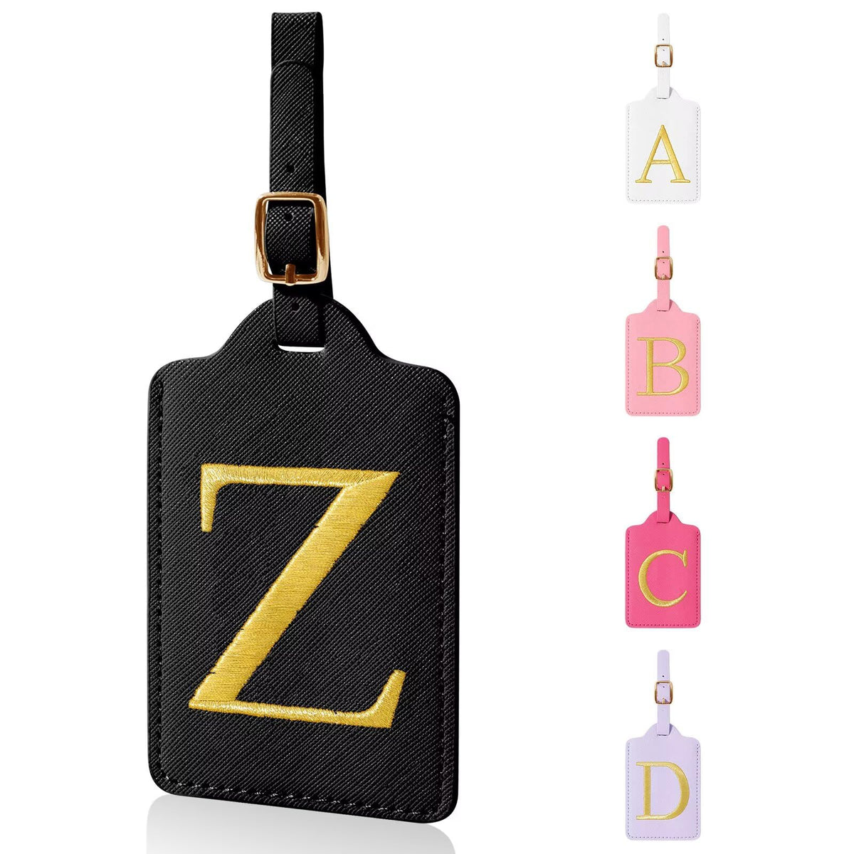 Personalized Initial Luggage Tags for Suitcases,Leather Letter Cute Luggage Tags with Privacy Name Card,Embroidered Monogrammed Travel Bag Backpack Tag Gifts for Women Kids Girls Teens(Rosered-A)