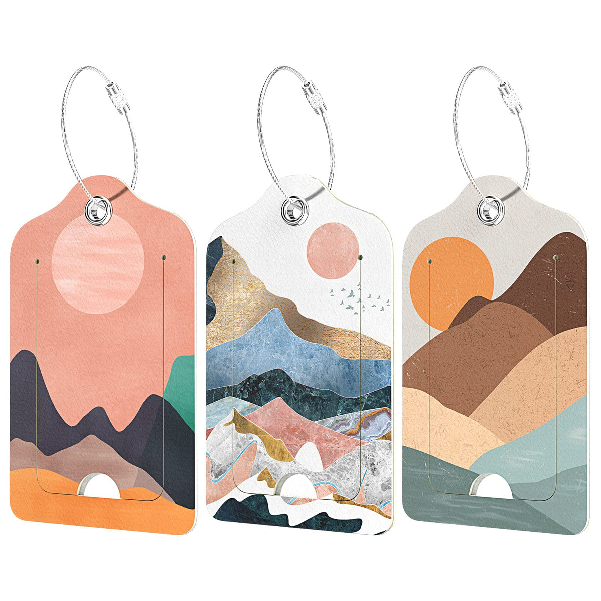 Rimilak 3 Pcs PU Leather Luggage Tags with Privacy Flap, Name ID Label