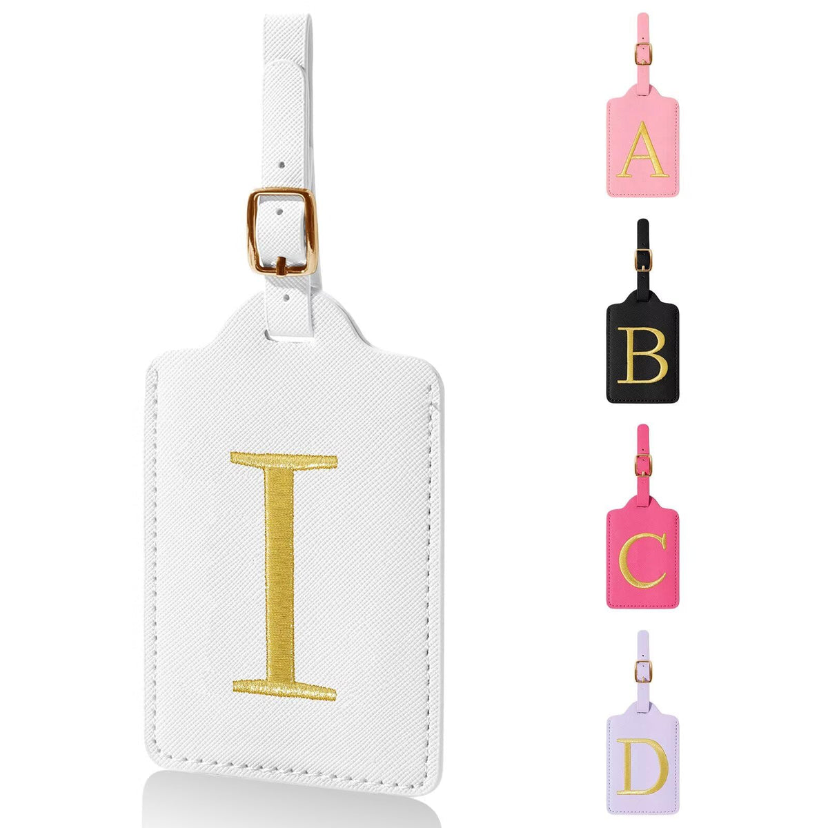 Personalized Initial Luggage Tags for Suitcases,Leather Letter Cute Luggage Tags with Privacy Name Card,Embroidered Monogrammed Travel Bag Backpack Tag Gifts for Women Kids Girls Teens(Rosered-A)