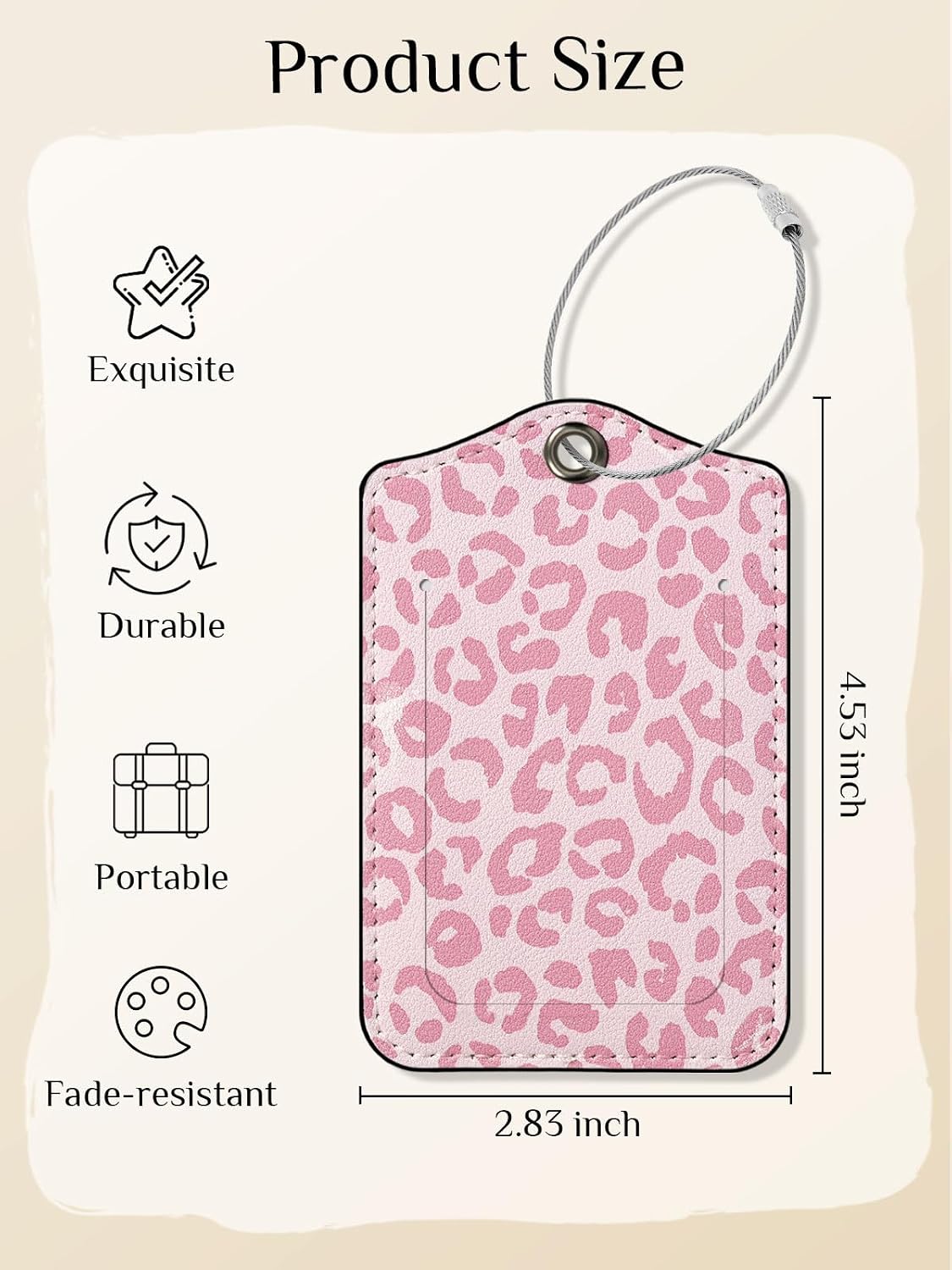 Seorsok 2 PCS Luggage Travel Tags for Suitcases,Cute Pink Leopard PU Leather Name Tag with Privacy Cover&ID Label Address Card and Durable Metal Ring Suitable for Men Women Handbags Backpack,Pink
