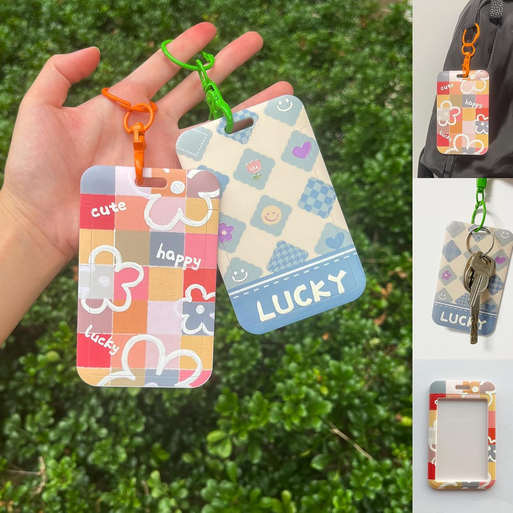 2 Pcs Kpop Photocard Holder Keychain Cartoon Photo Card Holder Cute Badge Holder with Keychain Photo Sleeves ID Bank Credit Card Holder Student Bus Card Protector