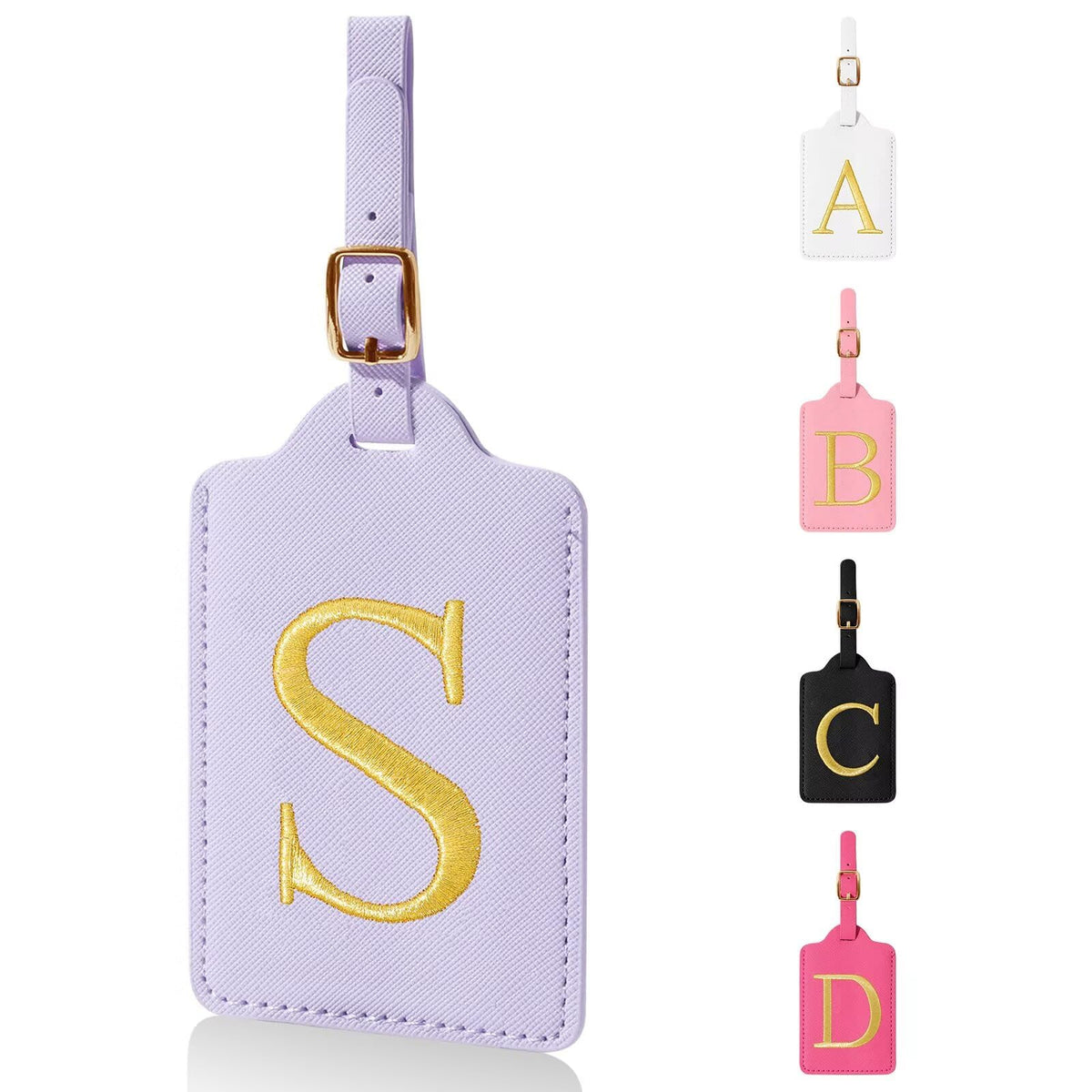 Personalized Initial Luggage Tags for Suitcases,Leather Letter Cute Luggage Tags with Privacy Name Card,Embroidered Monogrammed Travel Bag Backpack Tag Gifts for Women Kids Girls Teens(Rosered-A)