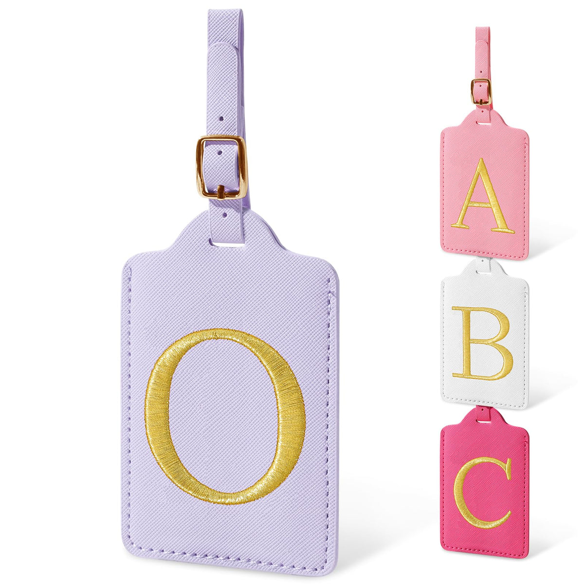 Personalized Initial Luggage Tags for Suitcases, Cute PU Leather Embroidered Letter Travel Luggage Tags, Suitcase Identifier Name Baggage Tag, Bag Tags for Men Women Kids Luggage Handbags(Pink M)
