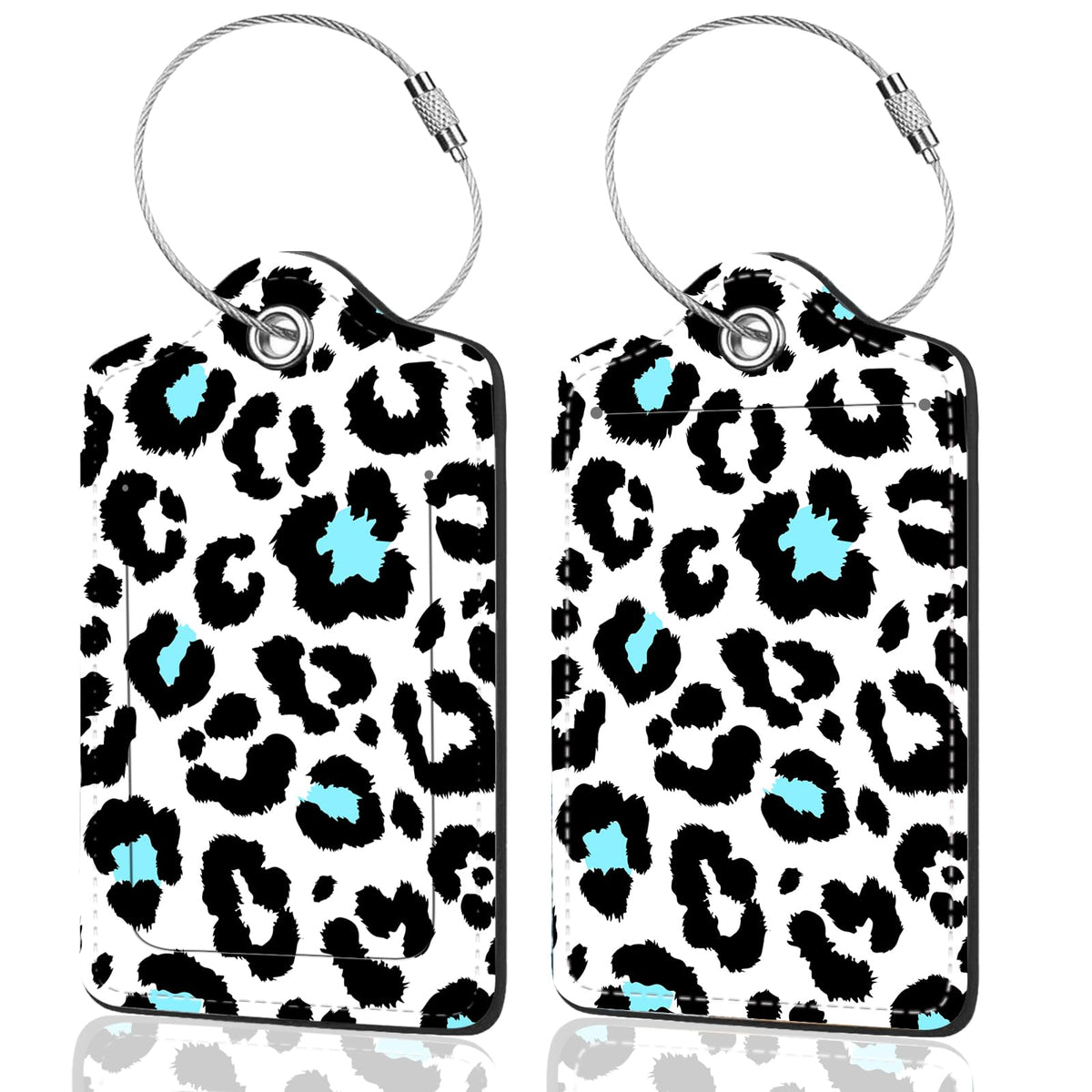 2Pack Luggage Tags for Suitcases, Cute Unique Pu Leather Cruise Luggage Tag with Privacy Cover ID Label Address Card and Metal Ring Suitable for Women Men Kids Travel Bag Linear Flower