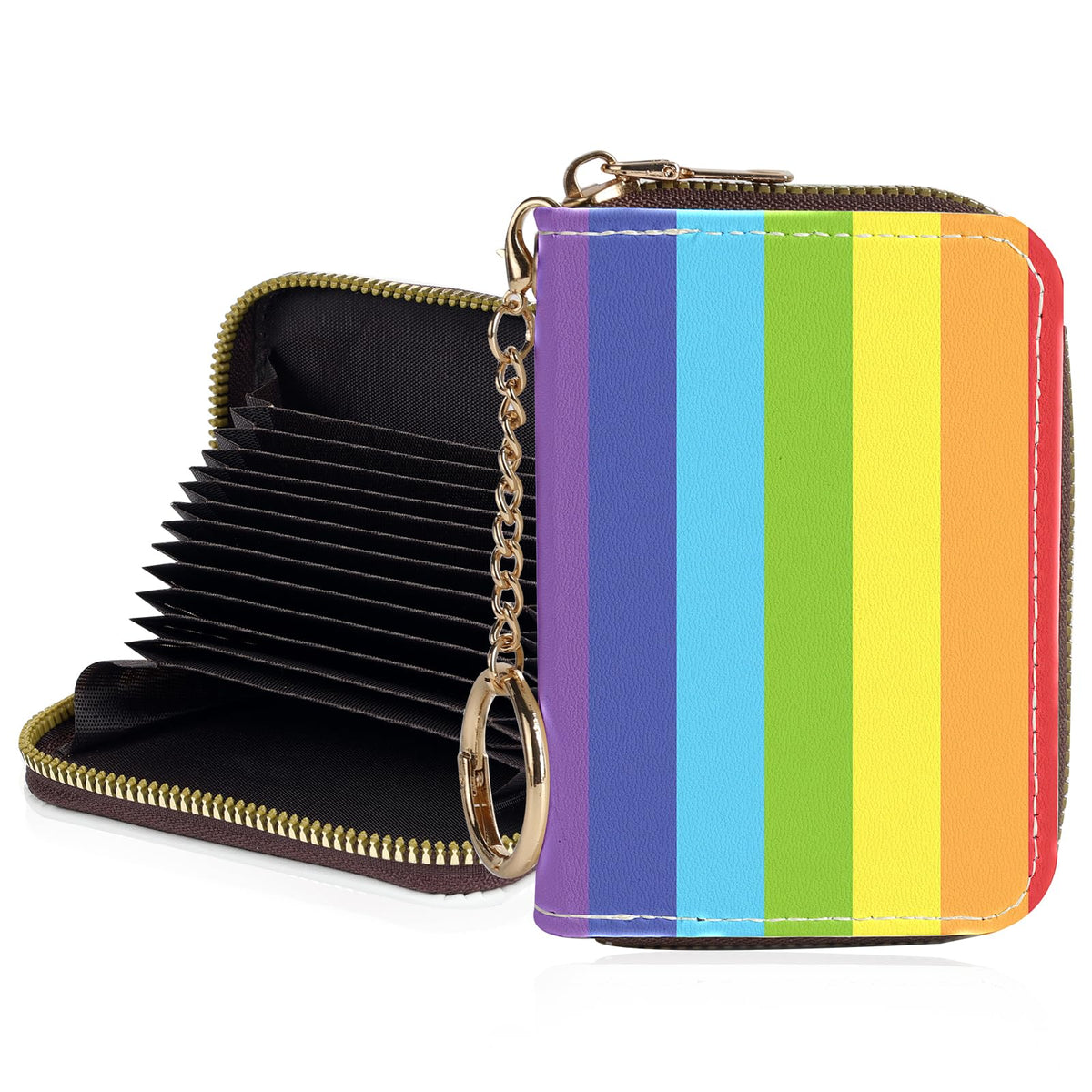 Credit Card Holder for Women,Small Rfid Wallet with Keychain Zipper,Cute PU Leather Card Case Wallet，Accordion Credit Card Wallets Gift,Flowers and Black Cat B