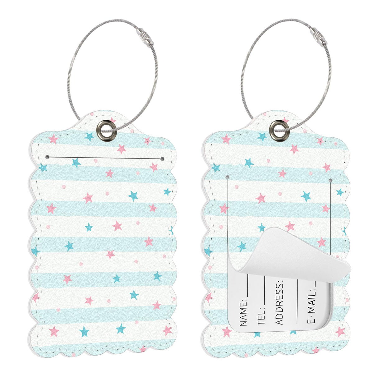 Seorsok 2 PCS Luggage Travel Tags for Suitcases,Cute Pink Leopard PU Leather Name Tag with Privacy Cover&ID Label Address Card and Durable Metal Ring Suitable for Men Women Handbags Backpack,Pink