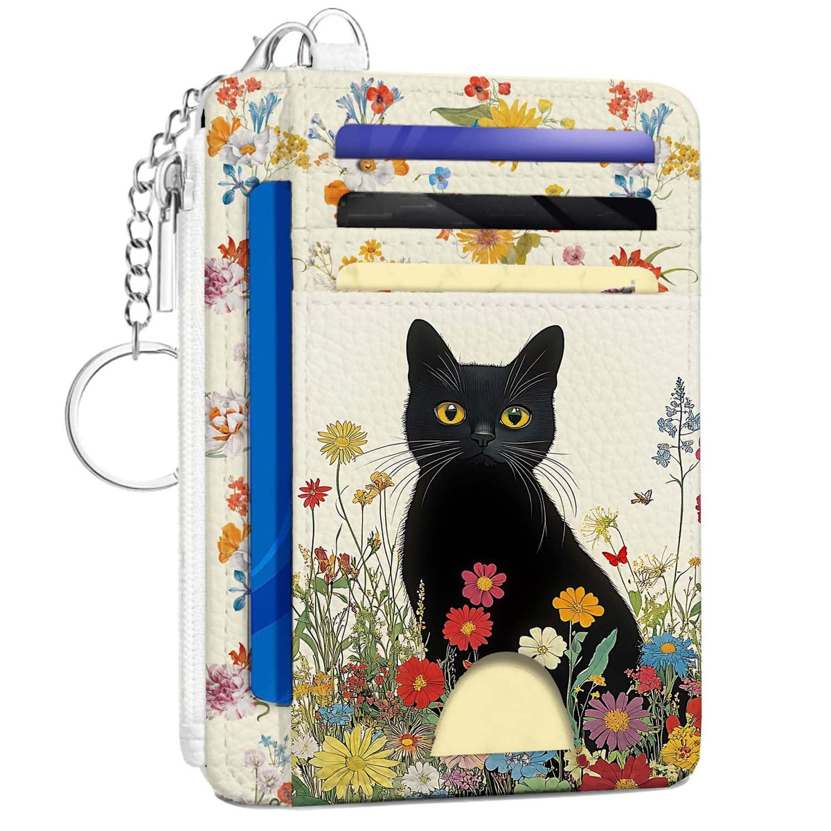 Gifts for Cat Lovers,Funny Cat Credit Card Holder Small Keychain Wallet for Women, Cute Blocking Wallet Coin Pocket,Front Pocket Thin Travel Card Case with ID Window