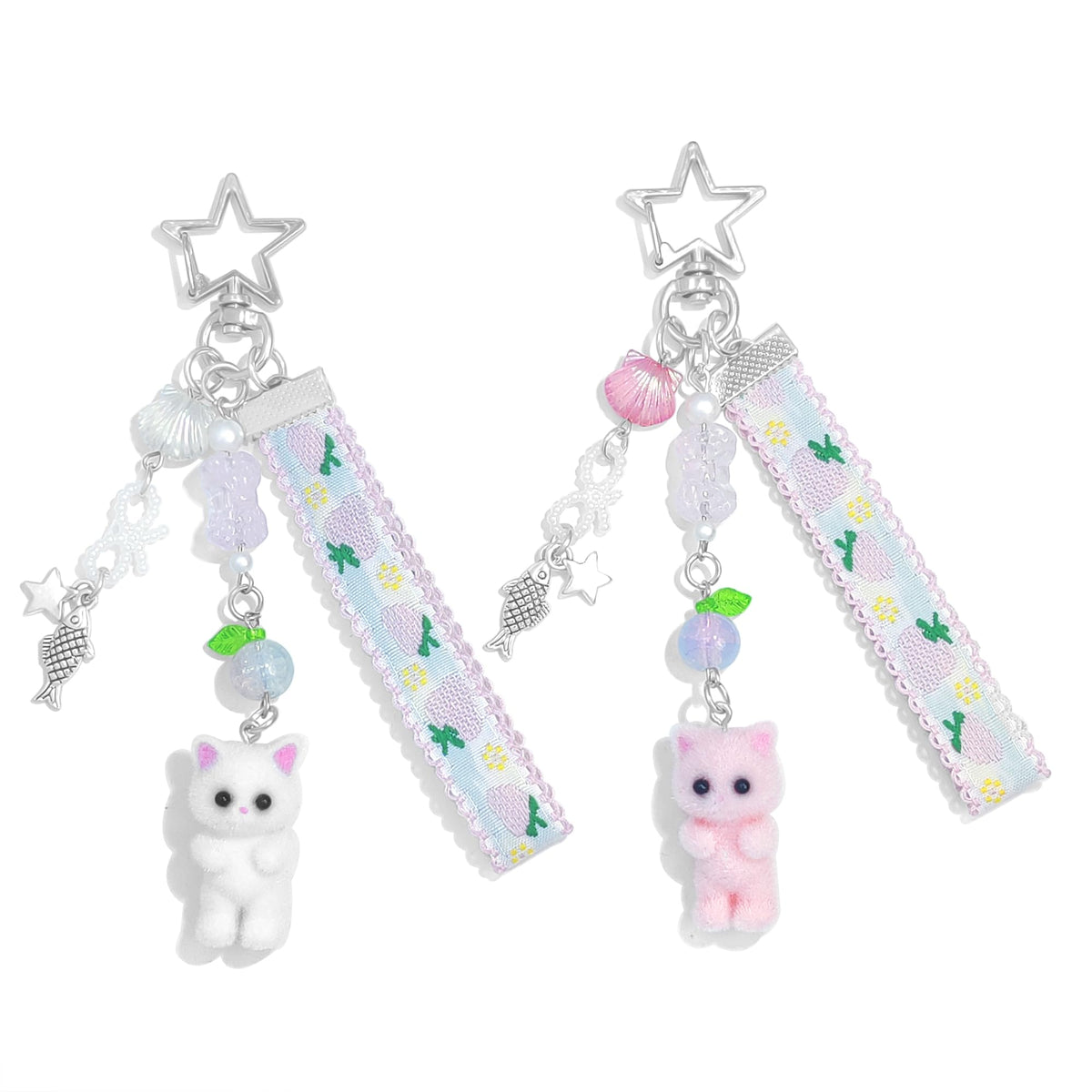 Cute Pink Fuzzy Cat Aesthetic Y2K Stylish Keychains