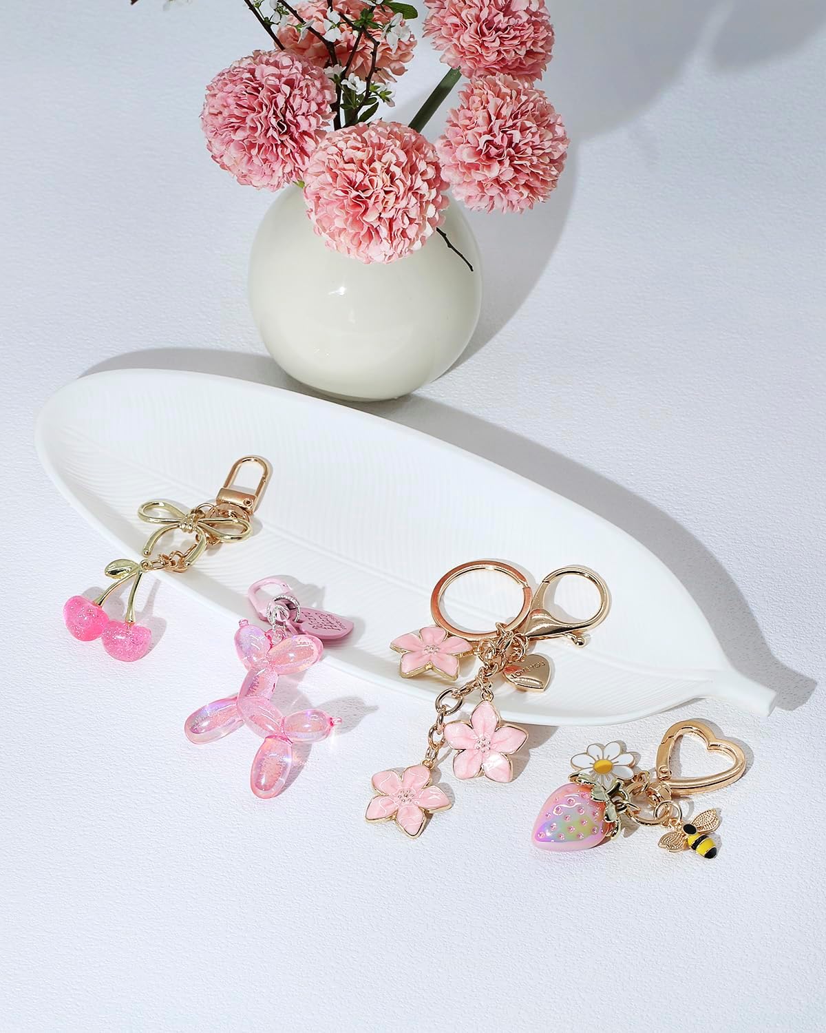 4 PCS Bag Charms for Handbags, Cute Cherry Keychain Purse Accessories