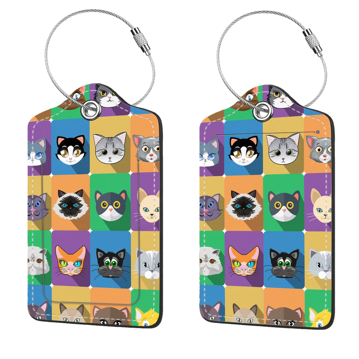 2 Pcs Luggage Tags for Suitcases, PU Leather Cruise Ship Luggage Tags with Privacy Cover Label Address Card and Durable Metal Ring Suitable for Men Women Handbags Backpacks,Flower Bushes and Cats
