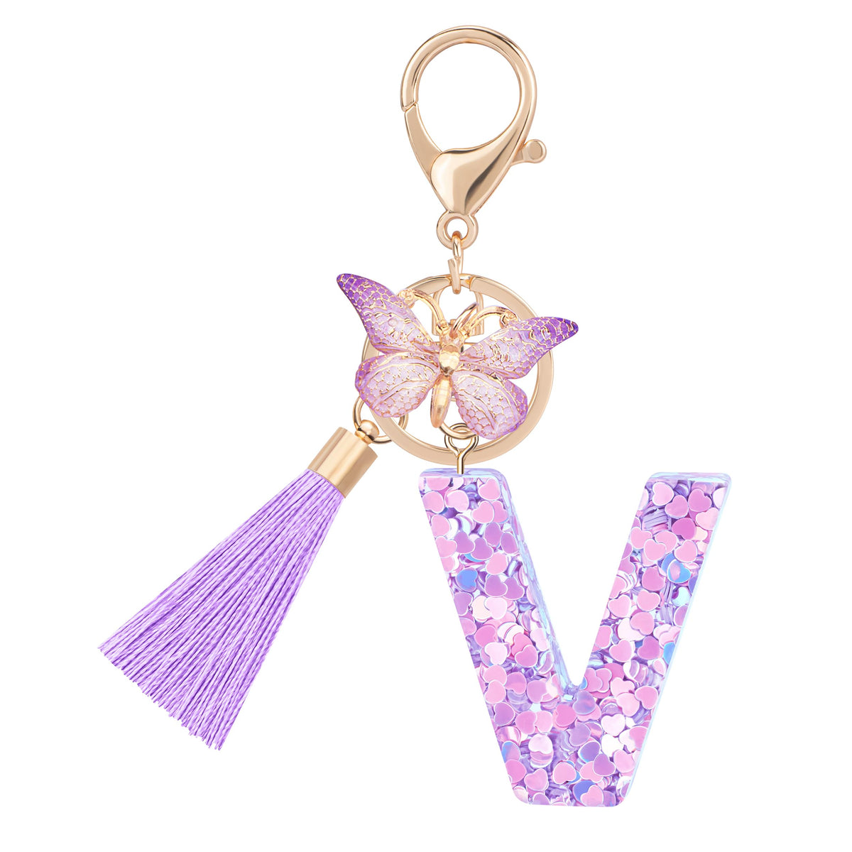 Initial letter Keychains for Women Girls Tassel Butterfly Cute Keychain for Wallet Backpack charm