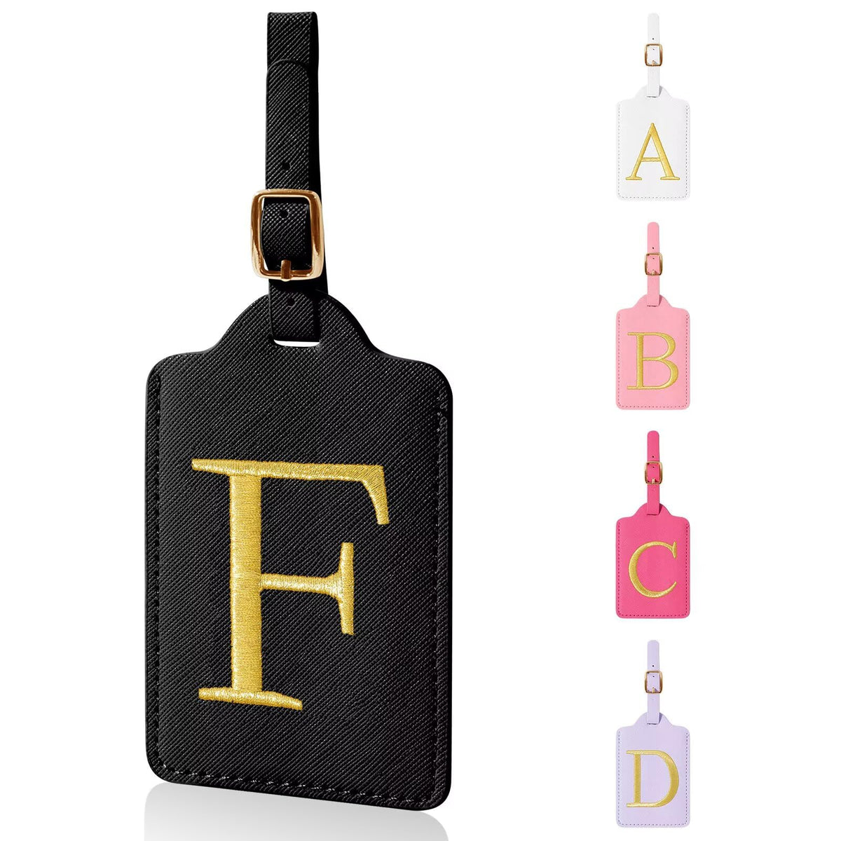 Personalized Initial Luggage Tags for Suitcases,Leather Letter Cute Luggage Tags with Privacy Name Card,Embroidered Monogrammed Travel Bag Backpack Tag Gifts for Women Kids Girls Teens(Rosered-A)